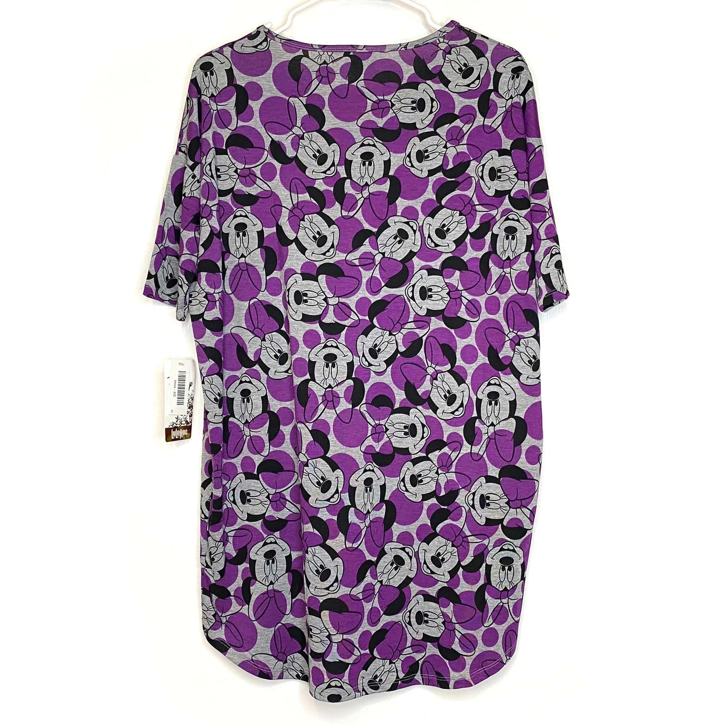 LuLaRoe Womens XS Irma ’Minnie Mouse’ Gray/Purple S/s Tunic Top NWT