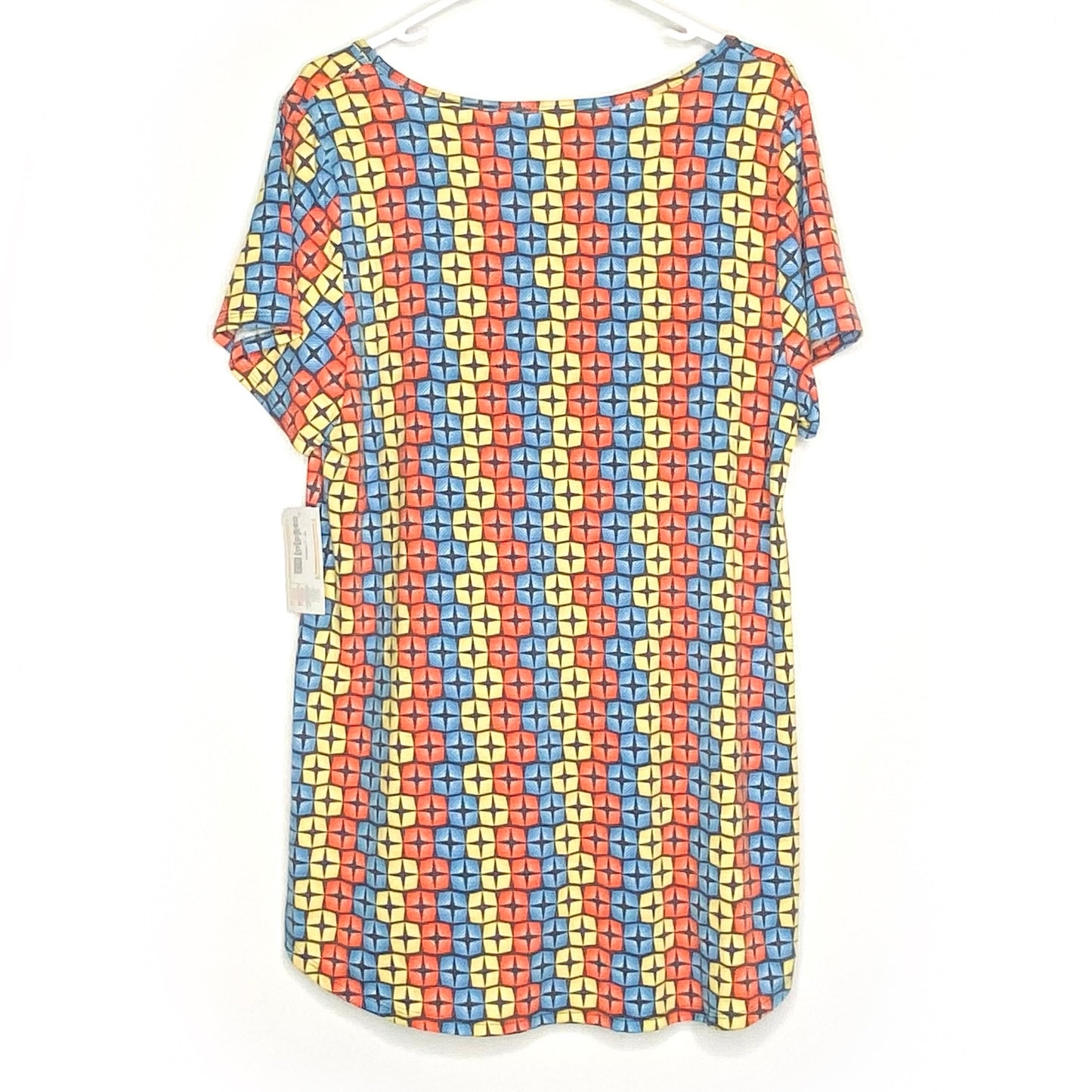 LuLaRoe Womens XL Orange/Blue/Yellow Star-Like Geometric Classic T S/s Top | NWT