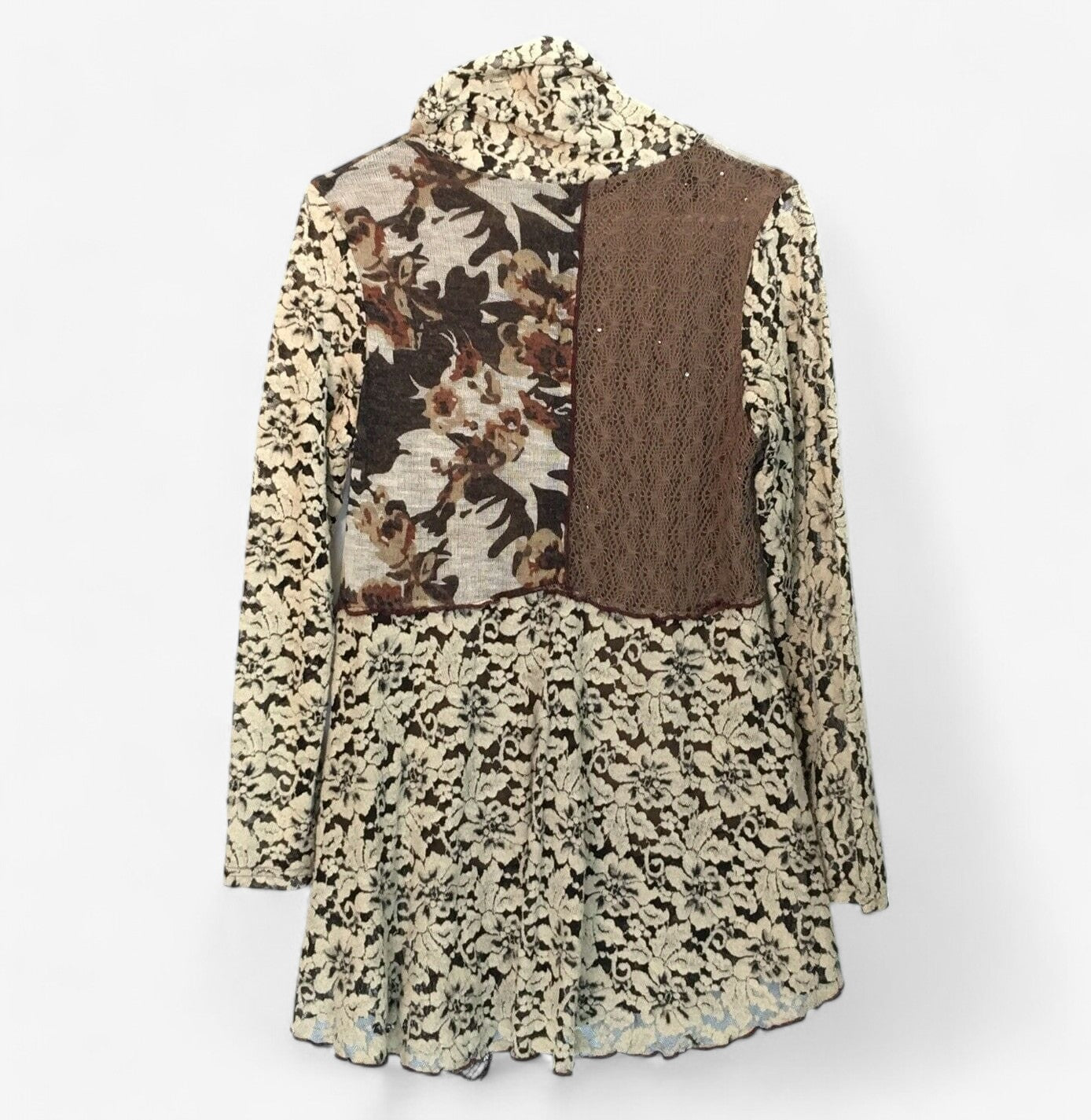 Radzoli Women's Beige Patchwork Turtleneck Tunic Top - Size Small
