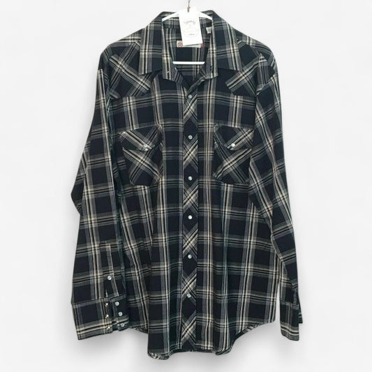 Roper Men's Black/Brown Plaid Snap-Up Long Sleeve Western Shirt - Size XL