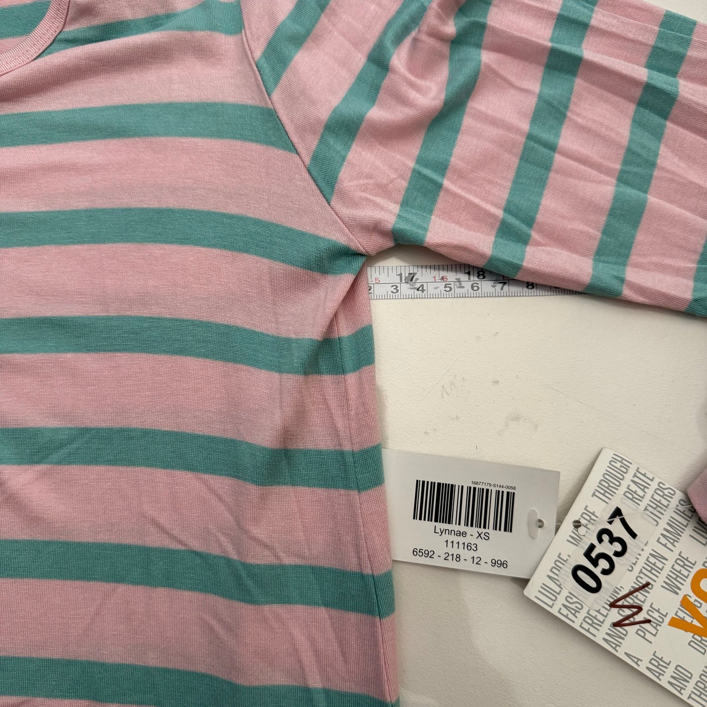 LuLaRoe Vault | Lynnae L/s Top | Size: XS (2-4) | Pink/Green | Striped | NWT