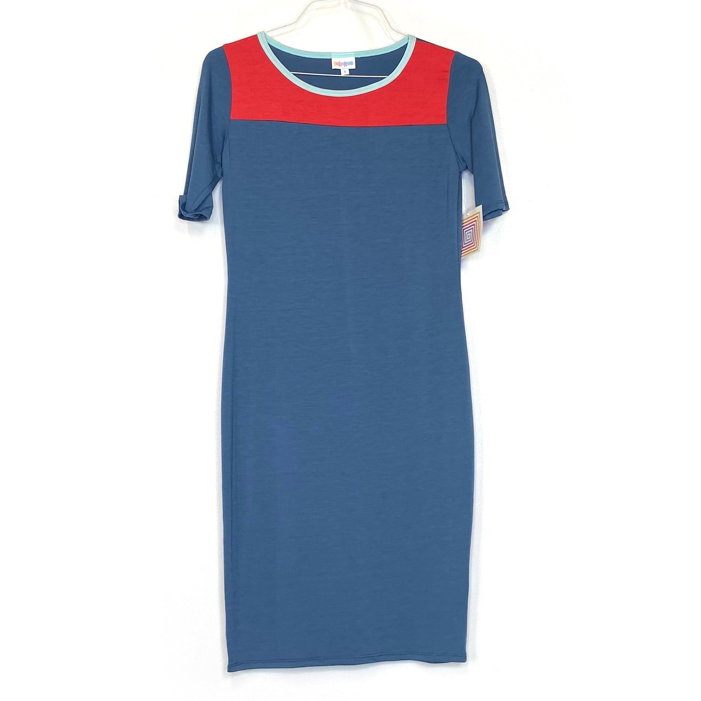 LuLaRoe Julia Bodycon Dress | S (4-6) | Blue/Red | Colorblock | NWT