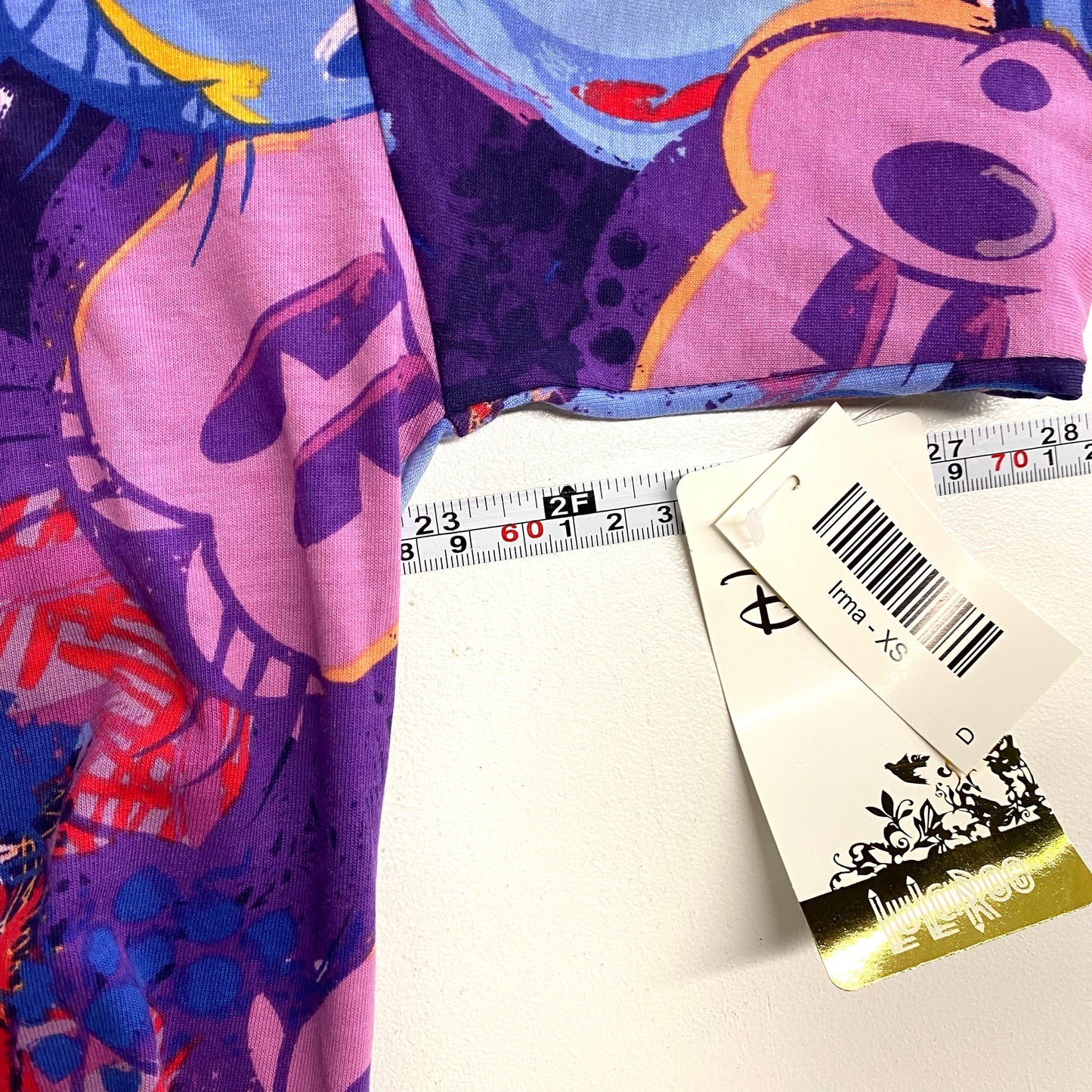 LuLaRoe Womens XS Irma ’Mickey Mouse’ Blue/Red/Purple S/s Tunic Top NWT