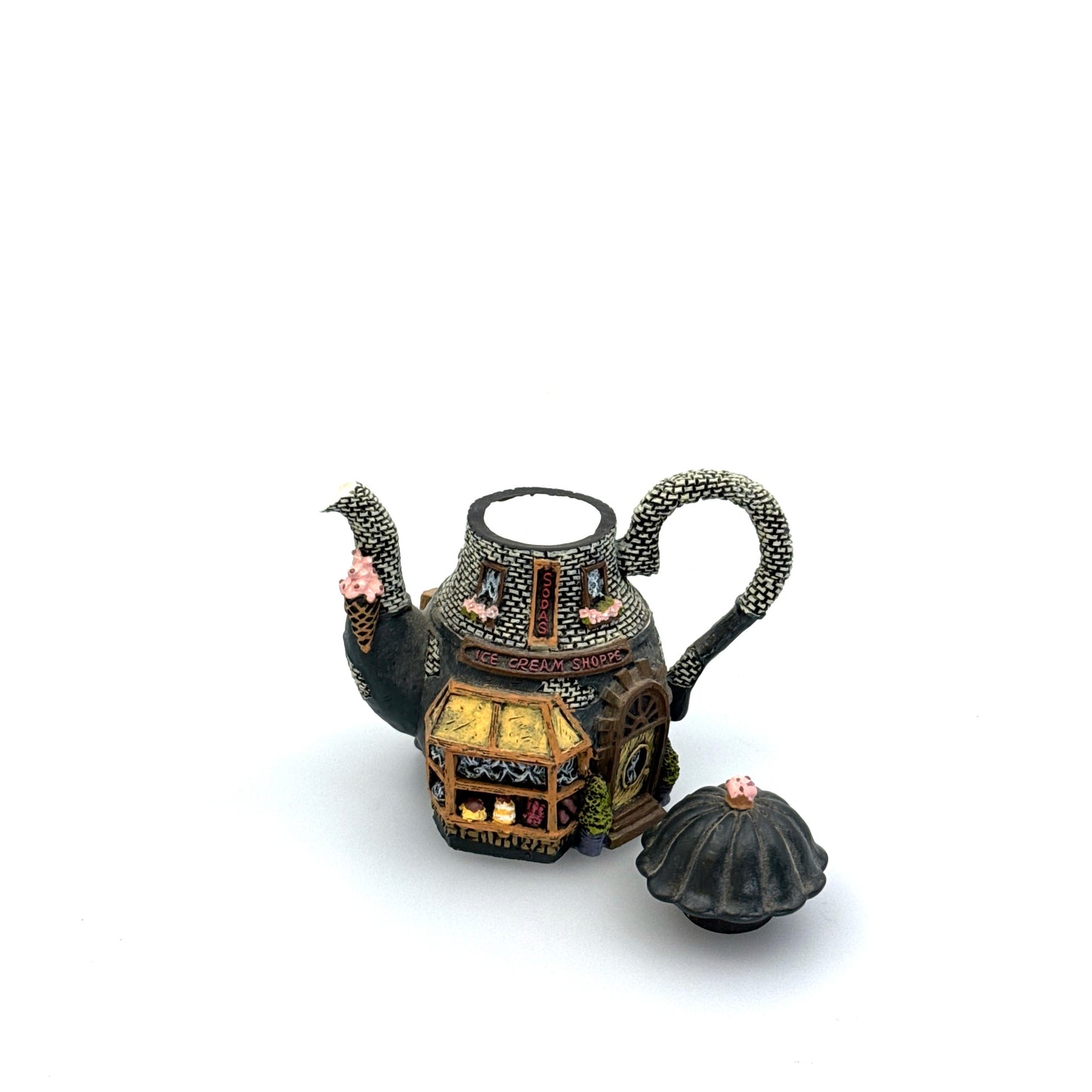 Hometown Teapot Cottages | ‘Ice Cream Shoppe’ Miniature | Color: Multicolor | Vintage