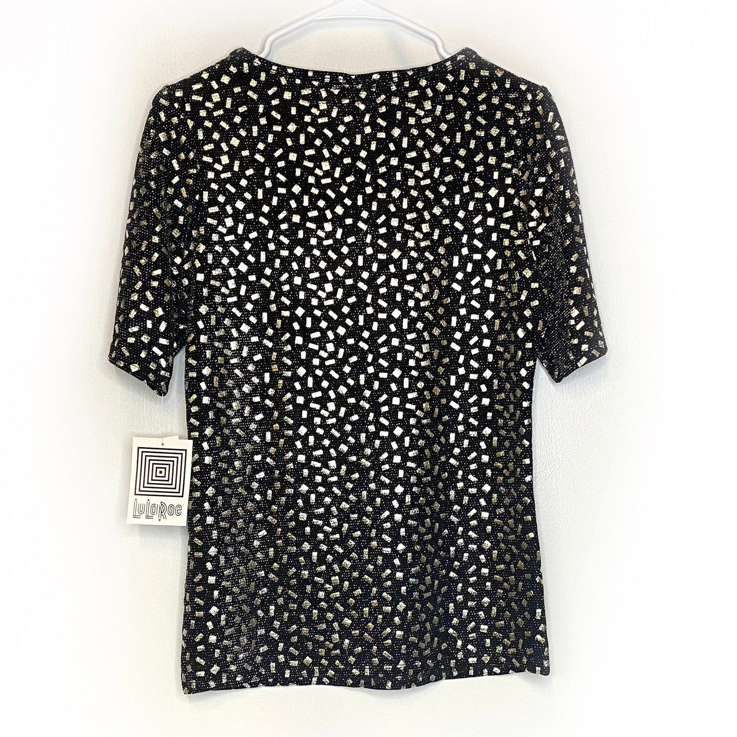 LuLaRoe Womens S Black/Silver ELEGANT Gigi Confetti Top ½ Sleeves - NWT