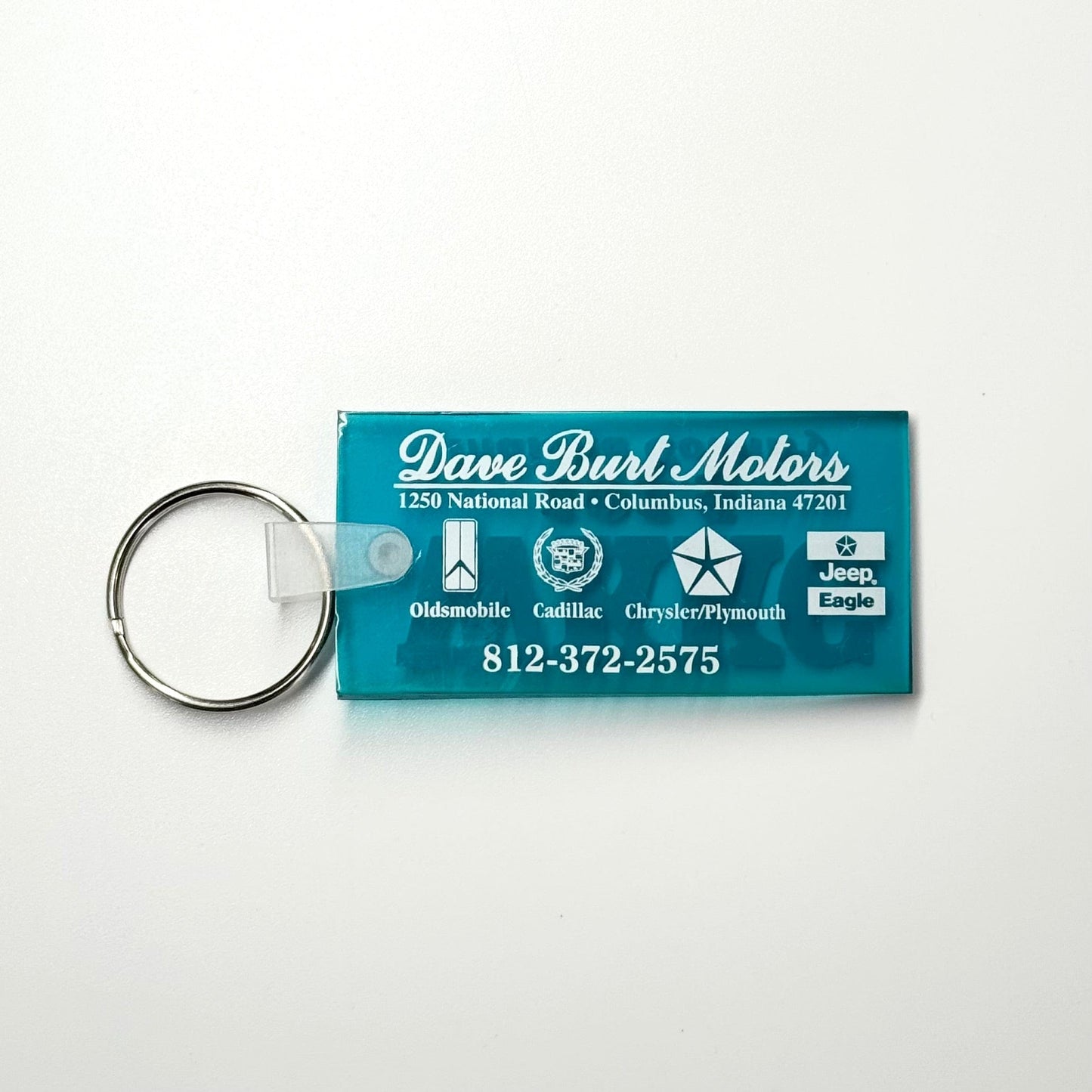 Vintage ‘Dave Burt Motors’ Keychain Key Ring Blue Rubber Rectangle Pre-Owned