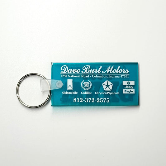 Vintage ‘Dave Burt Motors’ Keychain Key Ring Blue Rubber Rectangle Pre-Owned