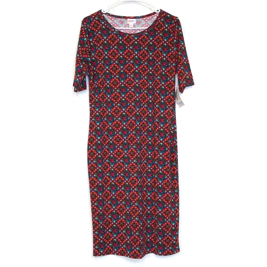 LuLaRoe Julia Bodycon Dress | L (12-14) | Red/Orange | Mandala | NWT
