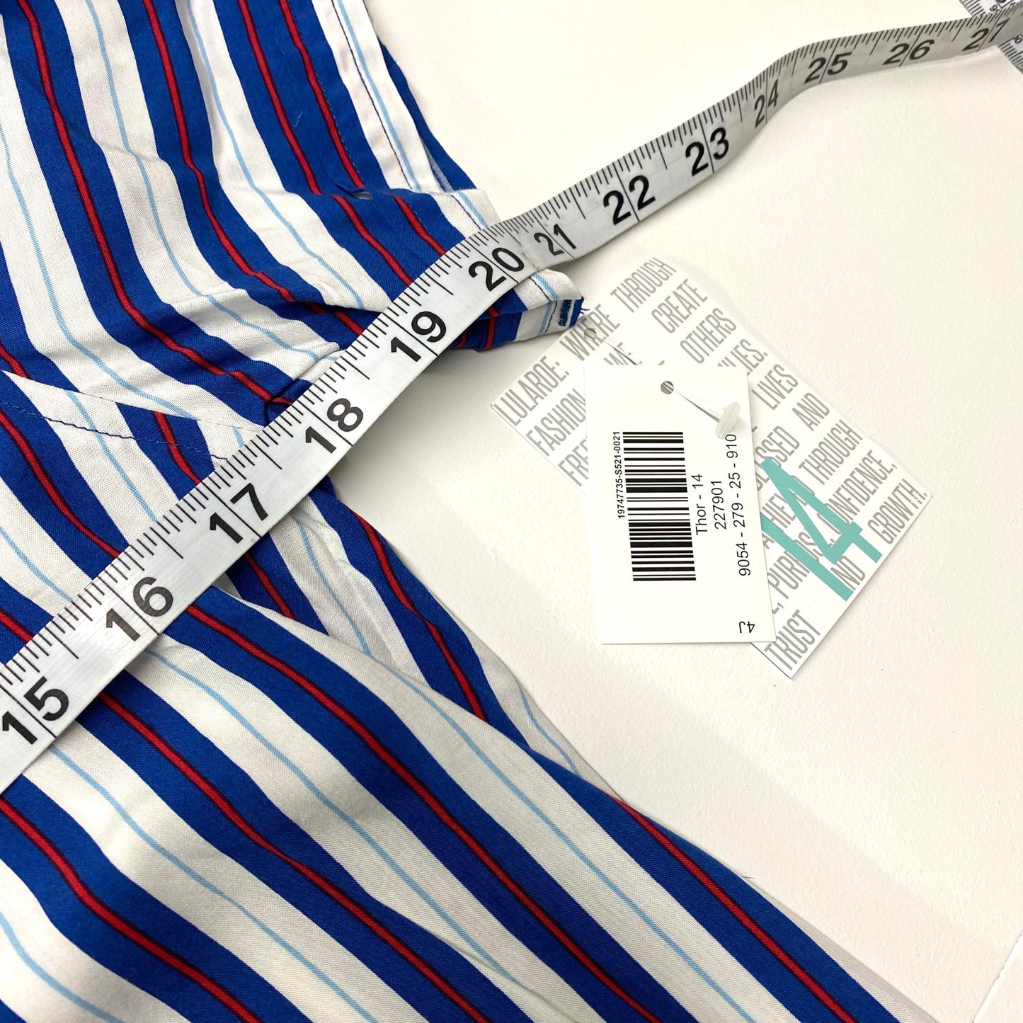 LuLaRoe Boys 14 Red/White/Blue Striped ‘Thor’ S/s Button-Up Shirt NWT