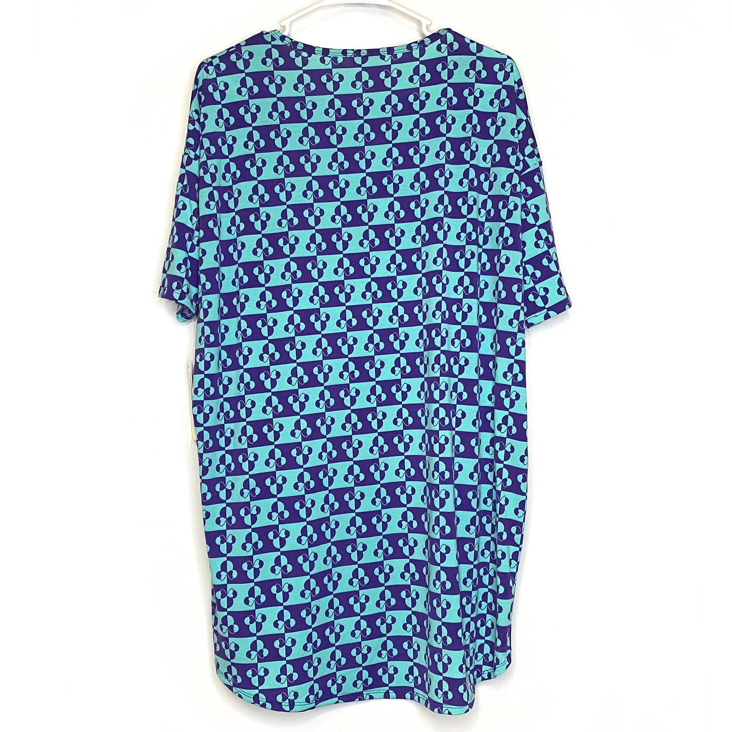 LuLaRoe Womens S Irma Teal Blue/Blue ’Minnie Mouse’ Geometric S/s Tunic Top NWT