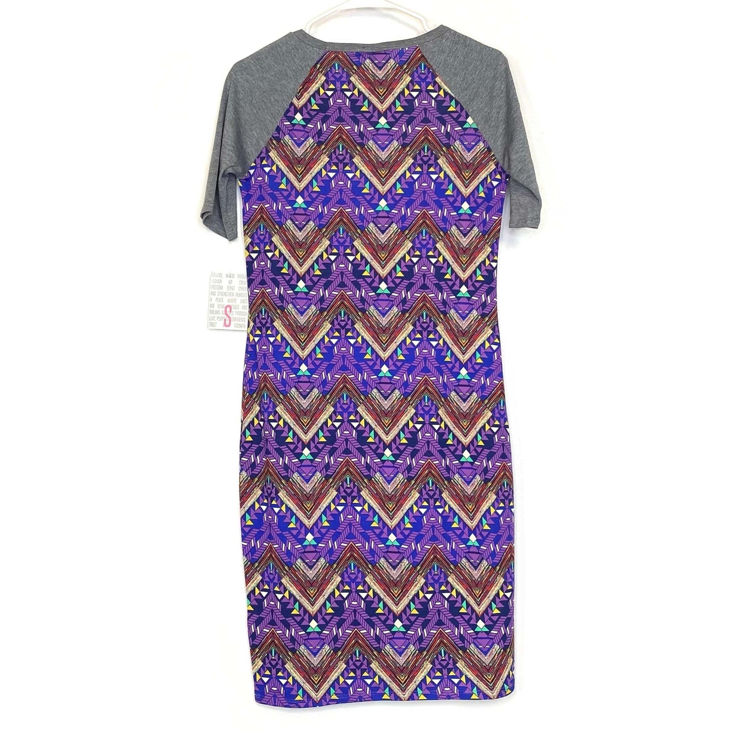 LuLaRoe Julia Bodycon Dress | S (4-6) | Blue/Gold | Gray/Purple/Yellow | NWT