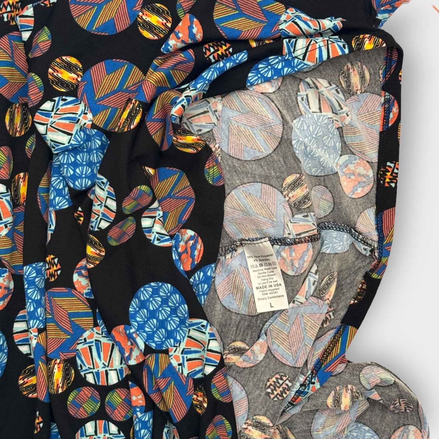 LuLaRoe Madison Pleated Skirt w/Pockets | L (14-16) | Blue/Orange Tribal | NWT
