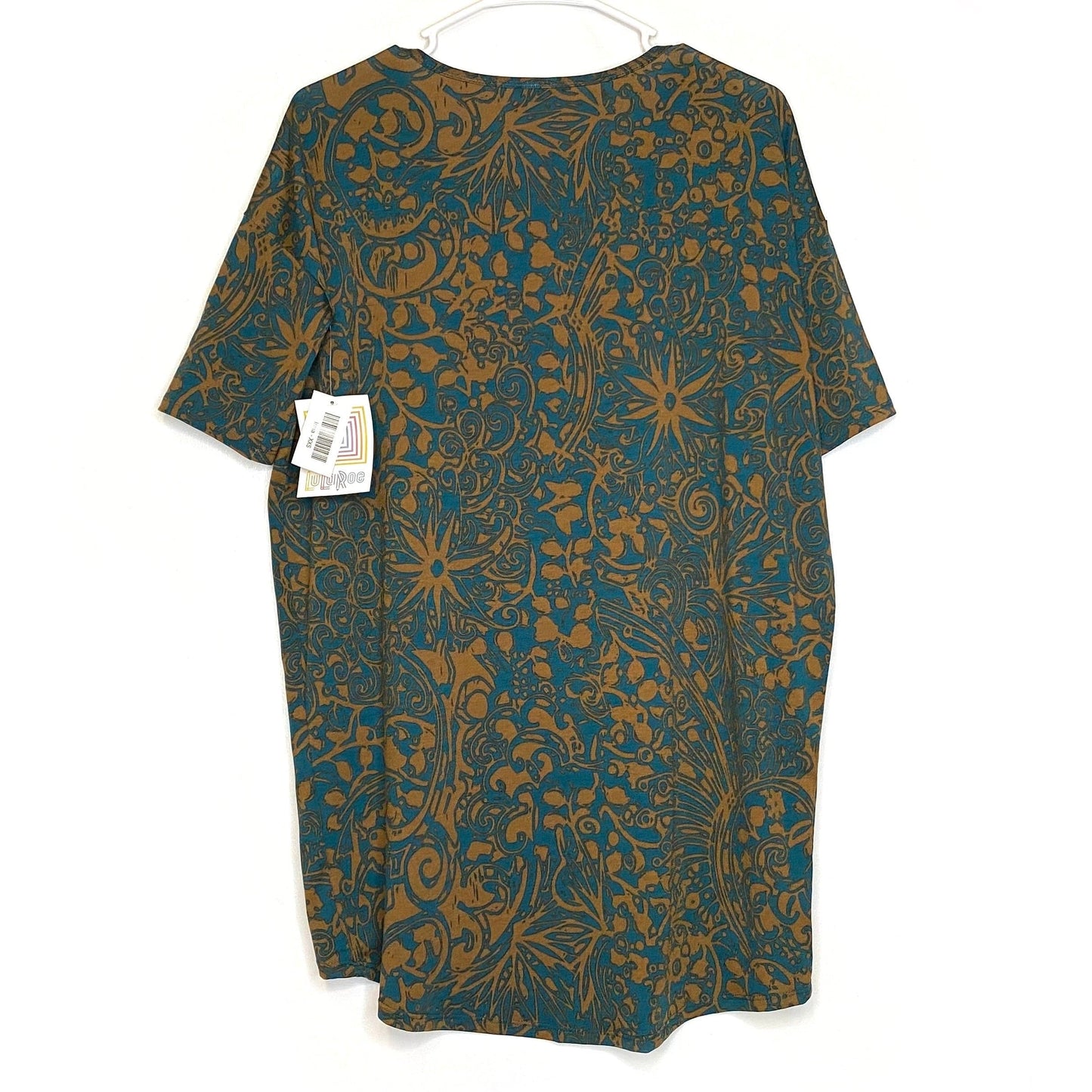 LuLaRoe Womens XXS Irma Brown/Green Botanical S/s Tunic Top NWT