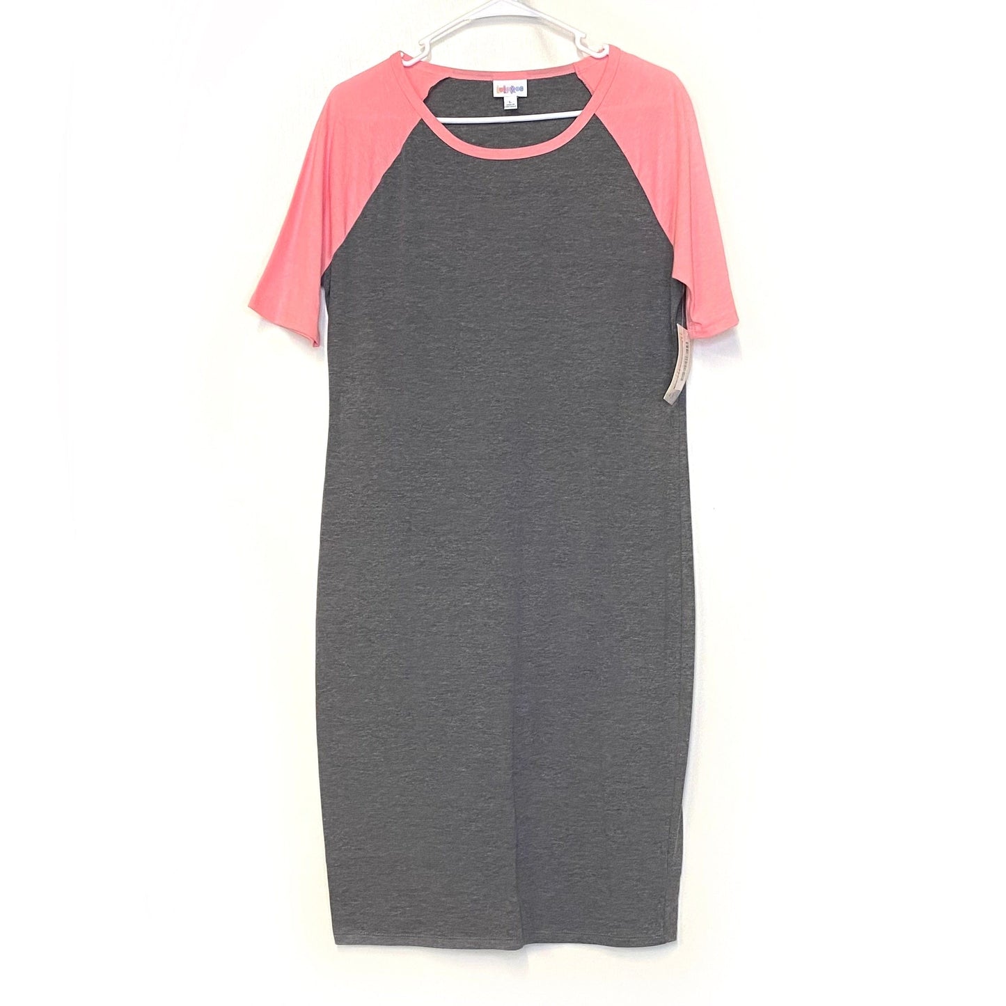 LuLaRoe Julia Bodycon Dress | L (12-14) | Pink/Gray | Colorblock | NWT