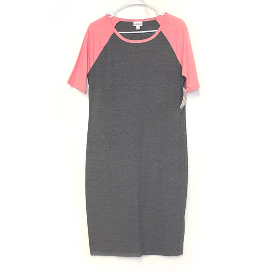 LuLaRoe Julia Bodycon Dress | L (12-14) | Pink/Gray | Colorblock | NWT