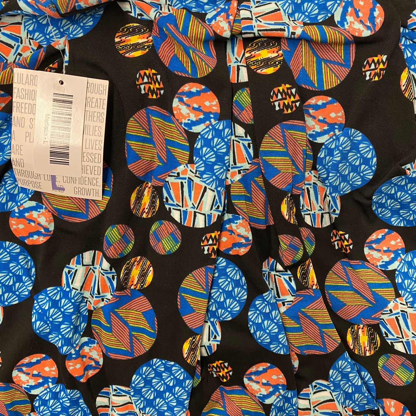 LuLaRoe Madison Pleated Skirt w/Pockets | L (14-16) | Blue/Orange Tribal | NWT