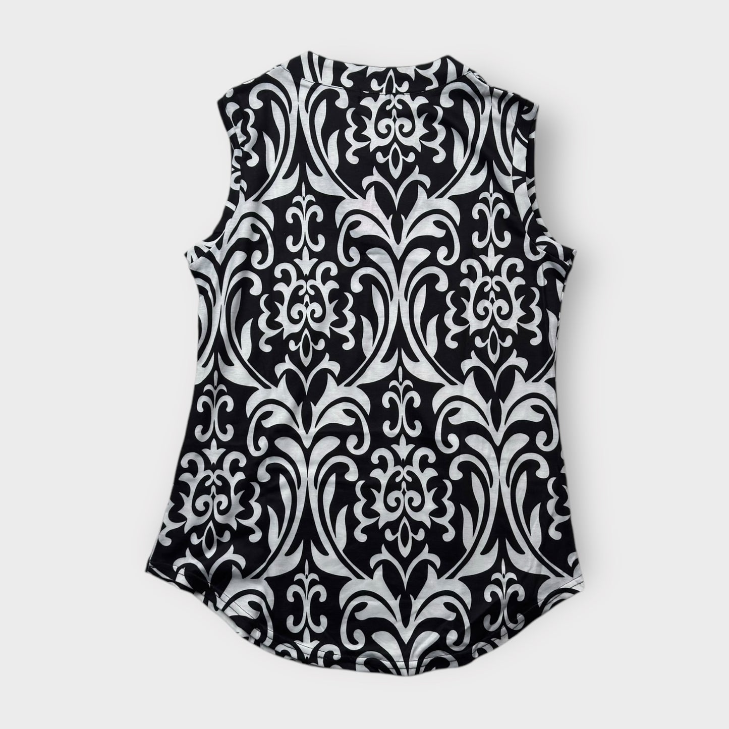 Elegant Halife Womens Floral V Neck Sleeveless Shirt - Size M, White/Black