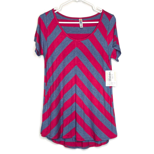LuLaRoe Womens S Pink/Blue Diagonal Striped Classic T S/s Top NWT