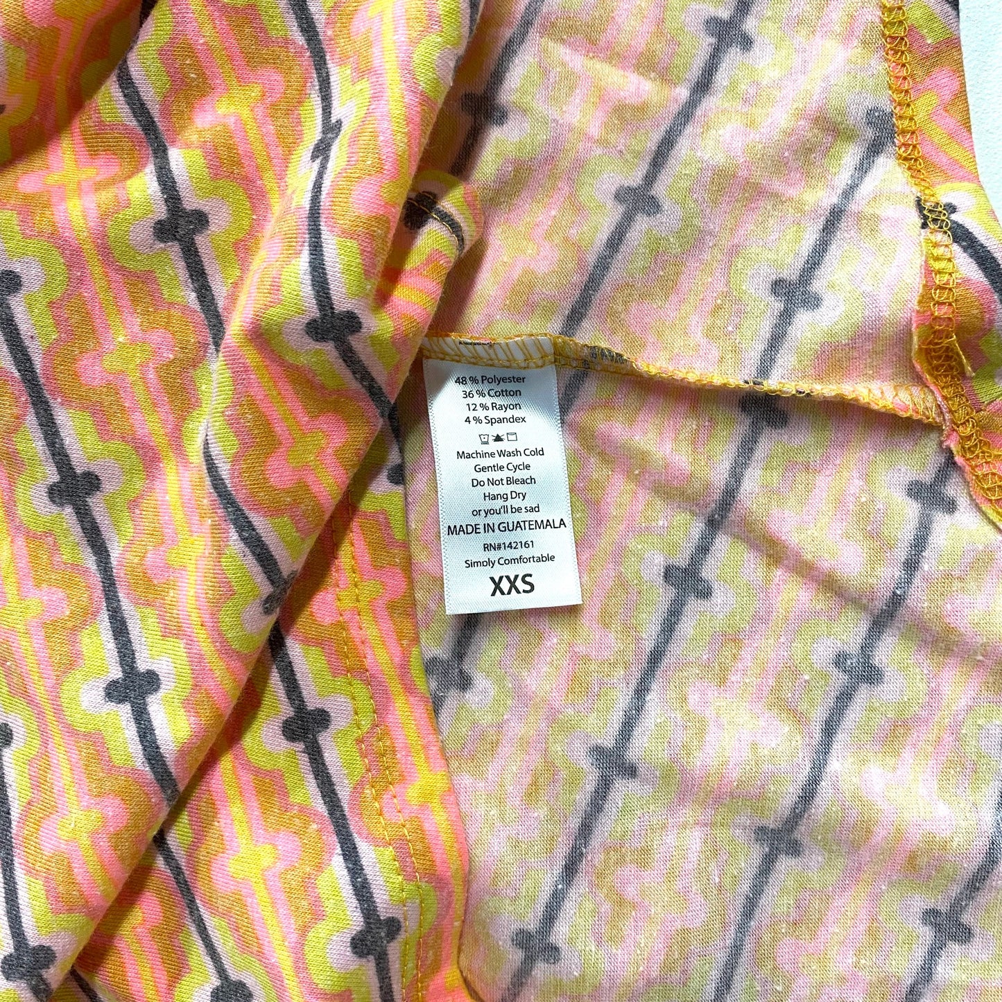 LuLaRoe Womens XXS Irma Orange/Pink/White Link Pattern S/s Tunic Top NWT