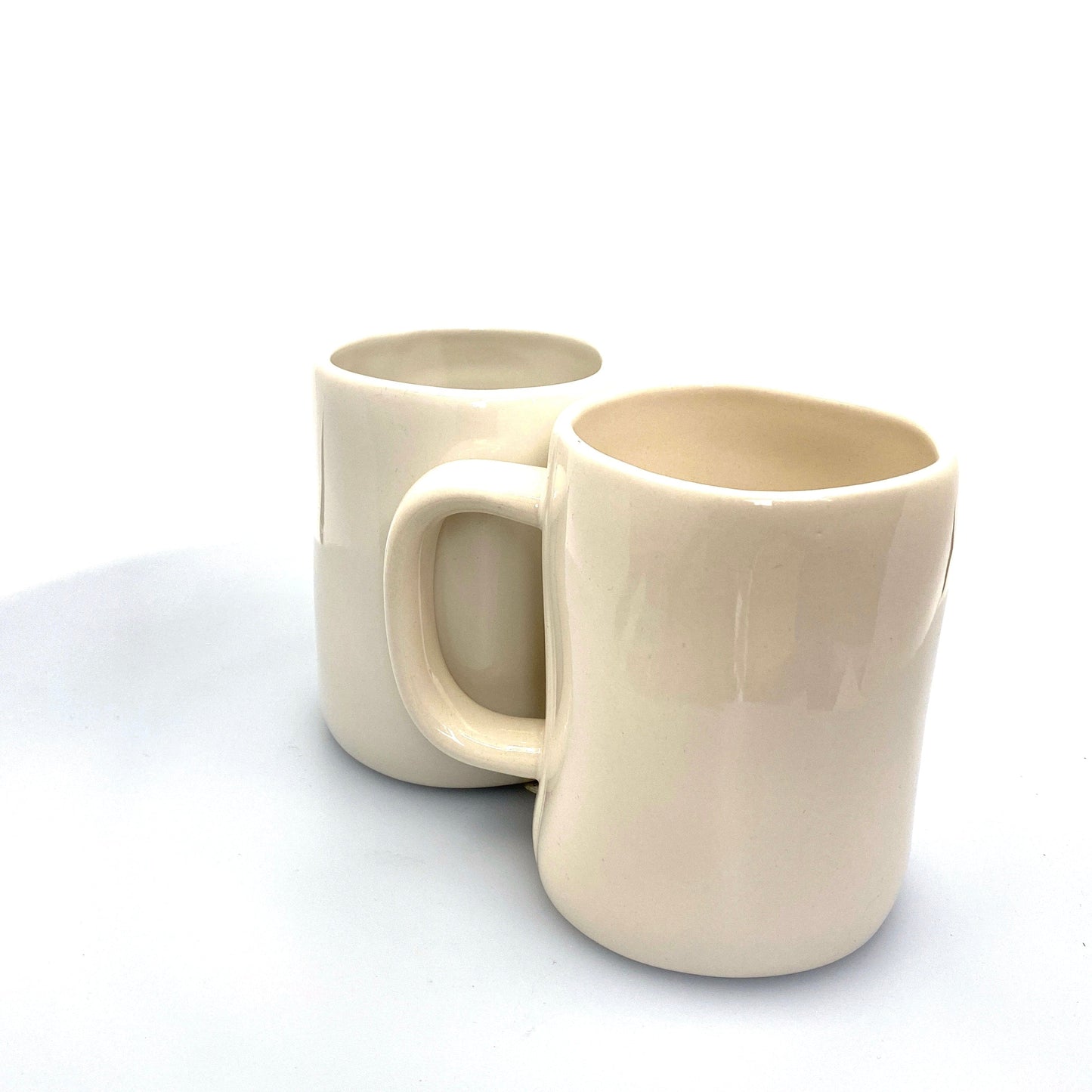 Pair of Rae Dunn ‘BEAUTY/BEAST’ Large Letters White Coffee Cup Mug By Magenta Pre-Owned