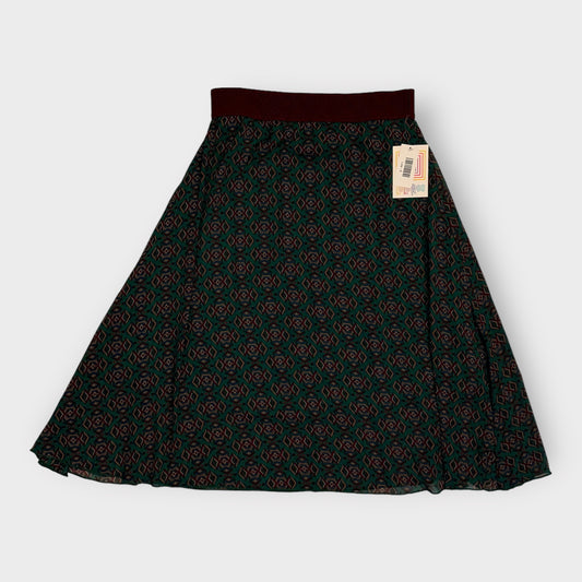 LuLaRoe Lined Lola Skirt | S | Brick Red/Green Geometric | NWT