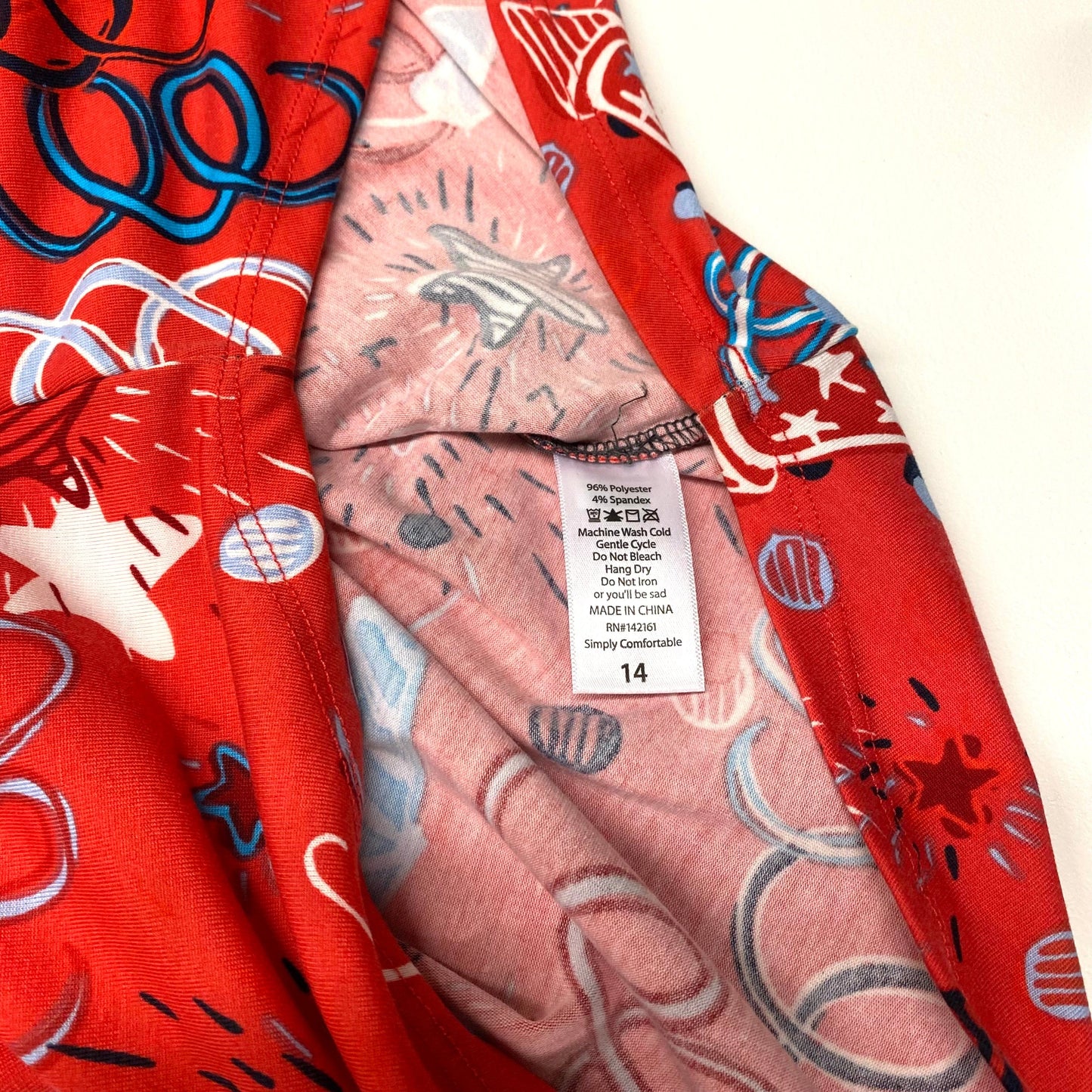LuLaRoe Kids Unisex 14 Gray/Red Sloan ‘Fireworks’ Raglan T-Shirt 3/4 Sleeves NWT