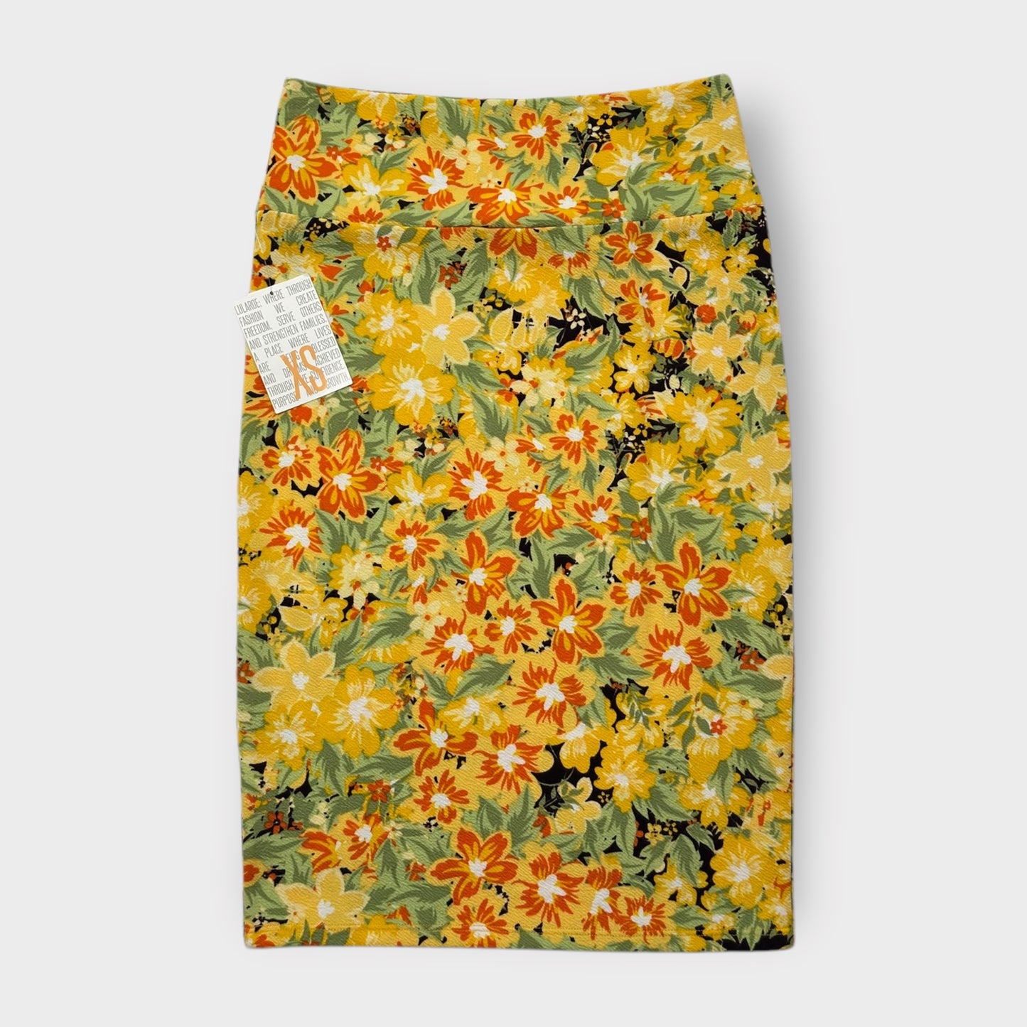 LuLaRoe Cassie Pencil Skirt - Yellow & Black Floral - Women's XS (0-2) - NWT