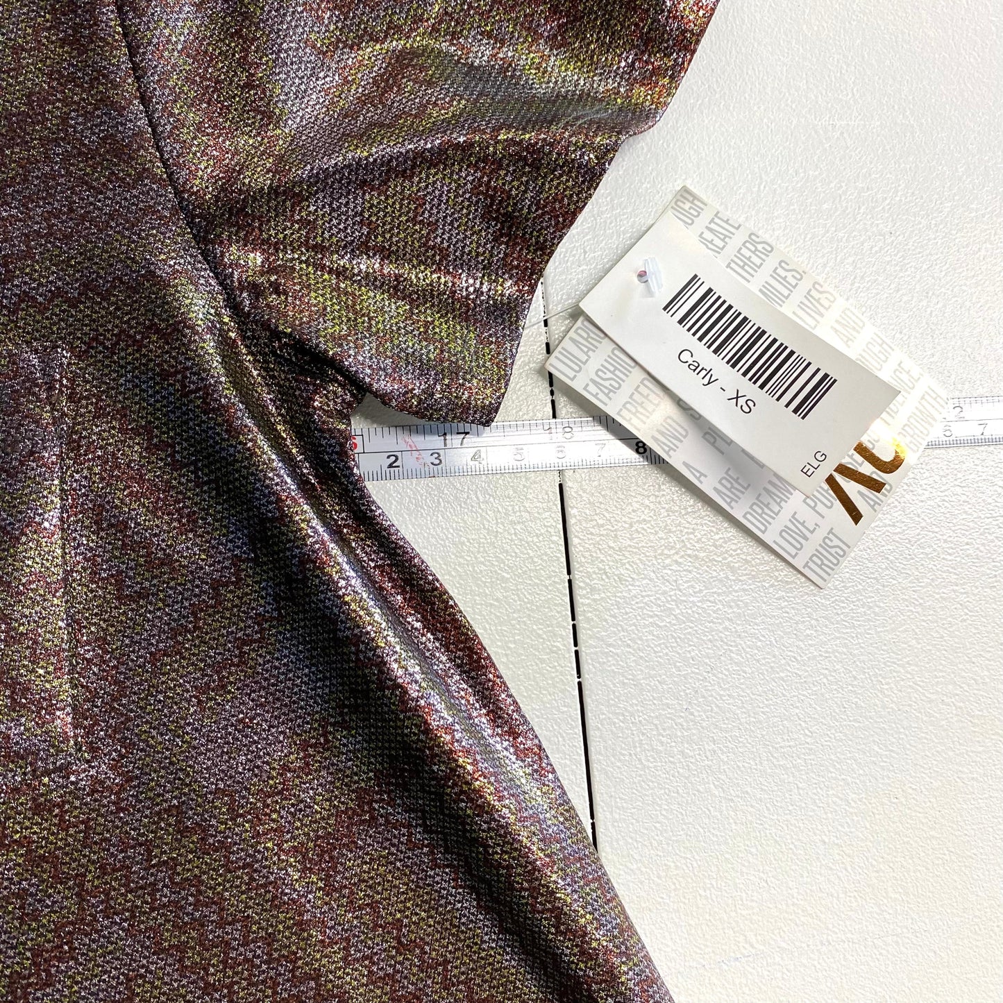 LuLaRoe Womens XS Purple/Silver/Gold Metallic ELEGANT 'Carly' S/s Swing Dress NWT