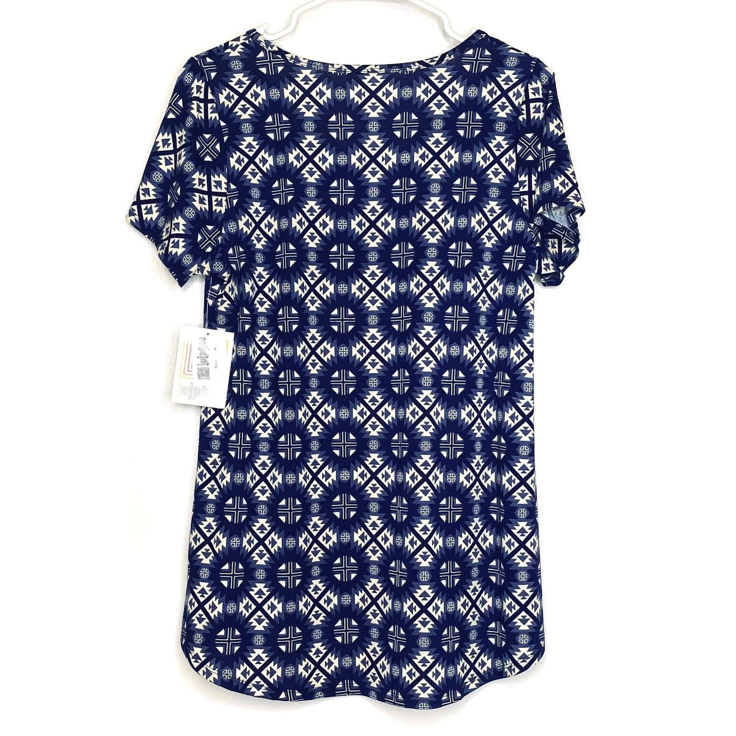 LuLaRoe Womens M Blue/White Geometric Classic T S/s Top NWT