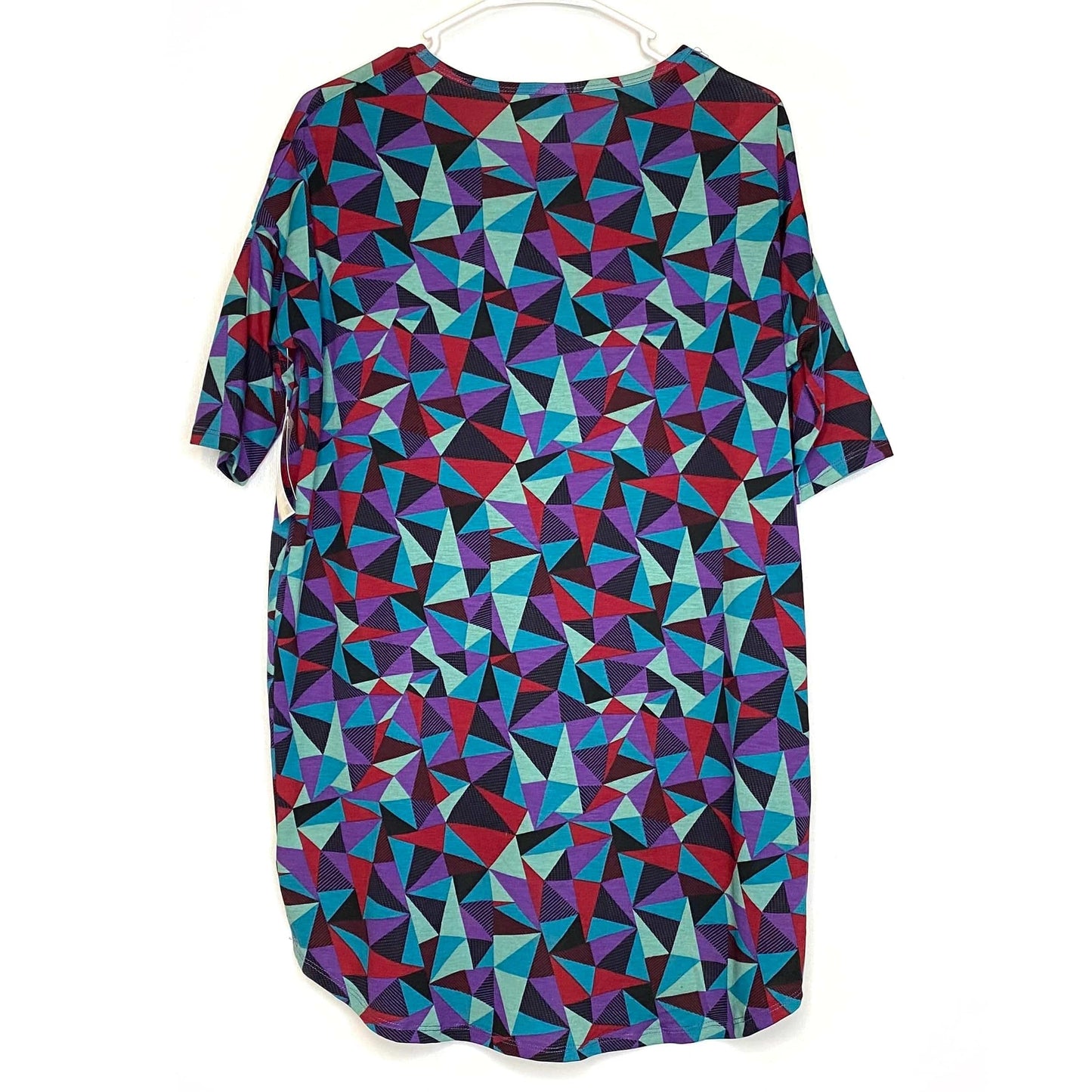 LuLaRoe Womens XXS Irma Purple/Red/Gree Geometric Triangle S/s Tunic Top NWT