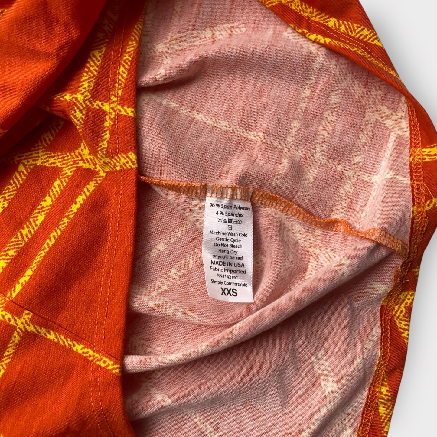 LuLaRoe Irma Tunic Top - Rust Orange & Yellow Geometric Plaid - XXS (00) - Soft Stretch Knit - High-Low Hem