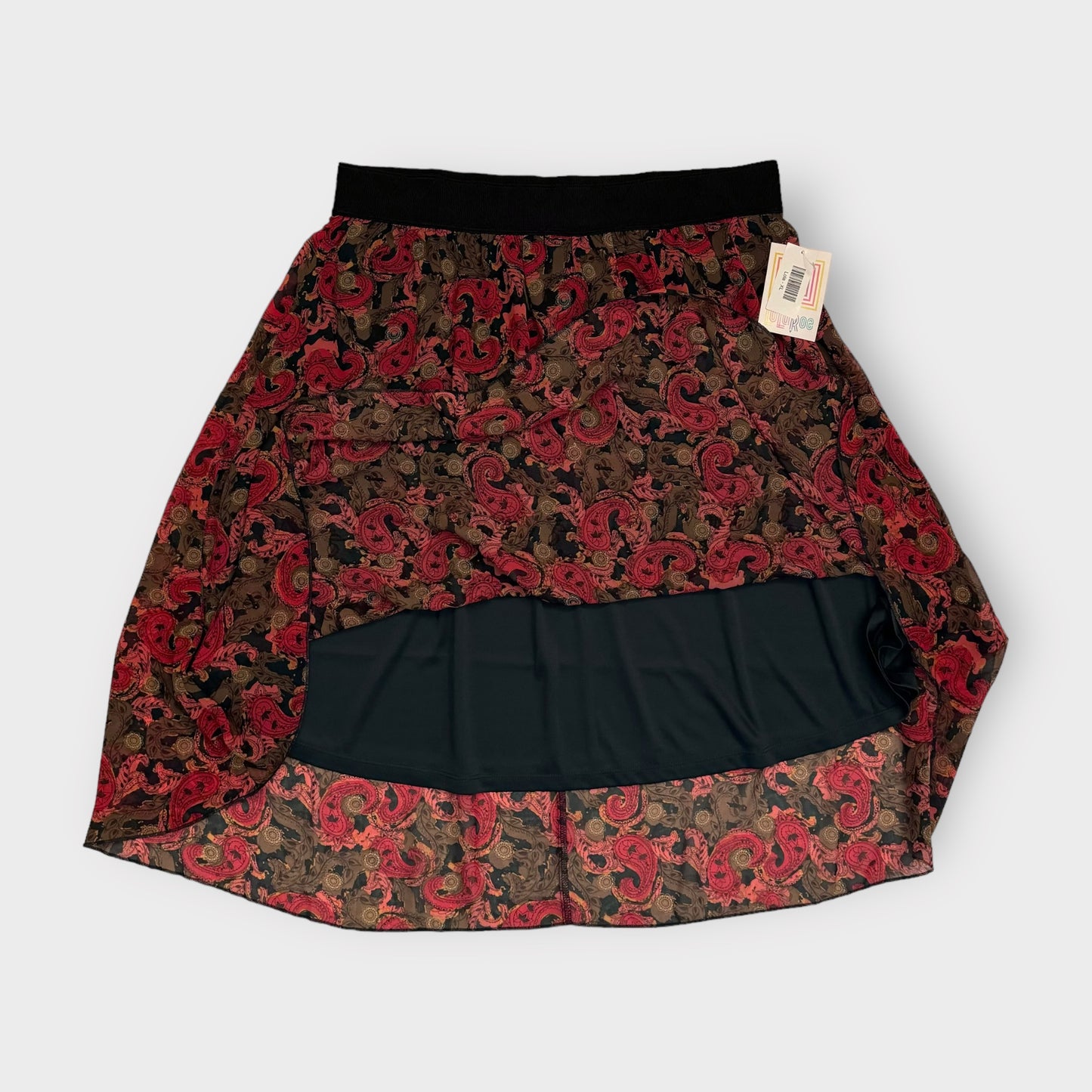 LuLaRoe Lined Lola Skirt | XL | Red/Green/Black Paisley | NWT