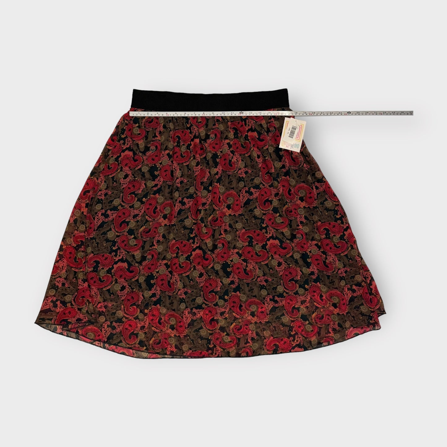 LuLaRoe Lined Lola Skirt | XL | Red/Green/Black Paisley | NWT