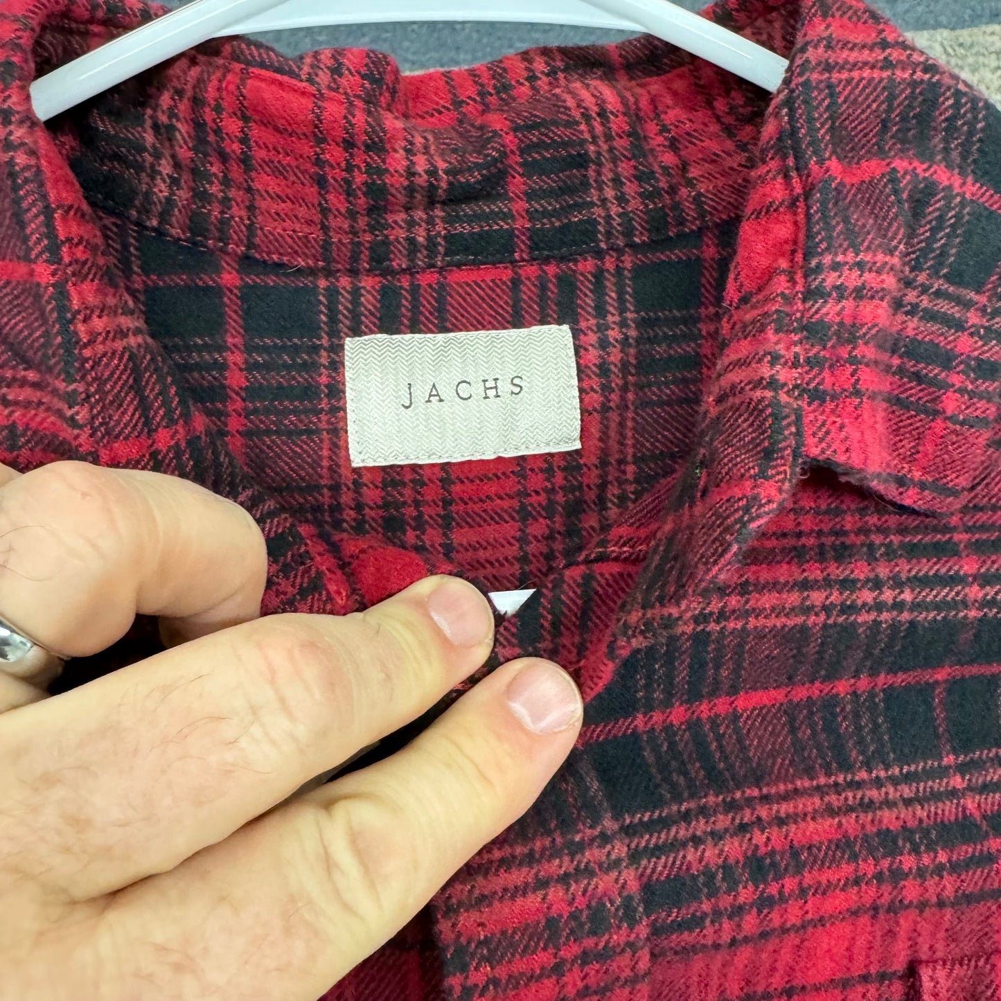 Jachs | Mens Plaid Flannel Shirt | Color: Red/Black | Size: L | Pre-Owned