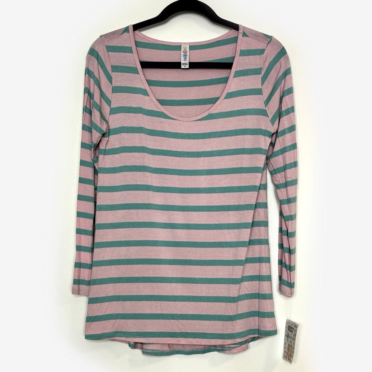 LuLaRoe Vault | Lynnae L/s Top | Size: XS (2-4) | Pink/Green | Striped | NWT