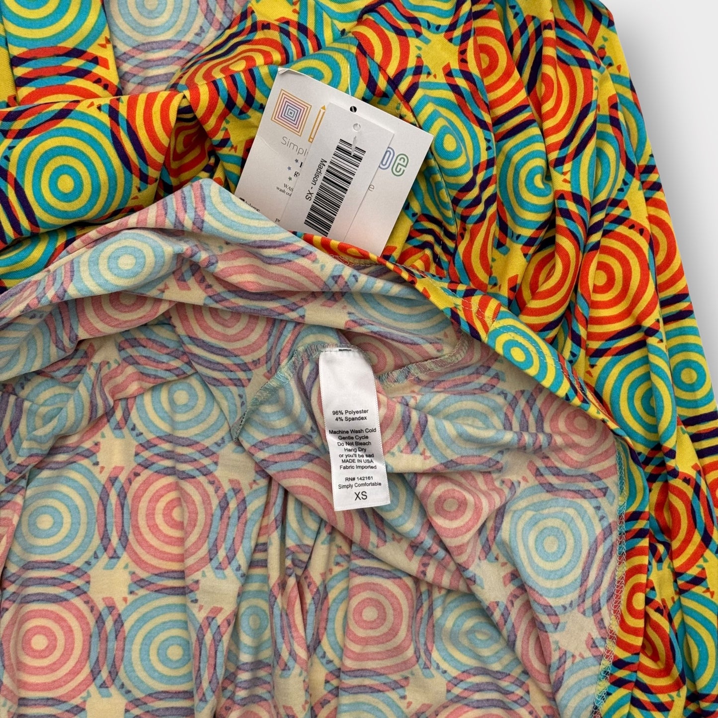 LuLaRoe Madison Pleated Skirt w/Pockets | XS (2-4) | Blue/Orange/Yellow Swirls | NWT