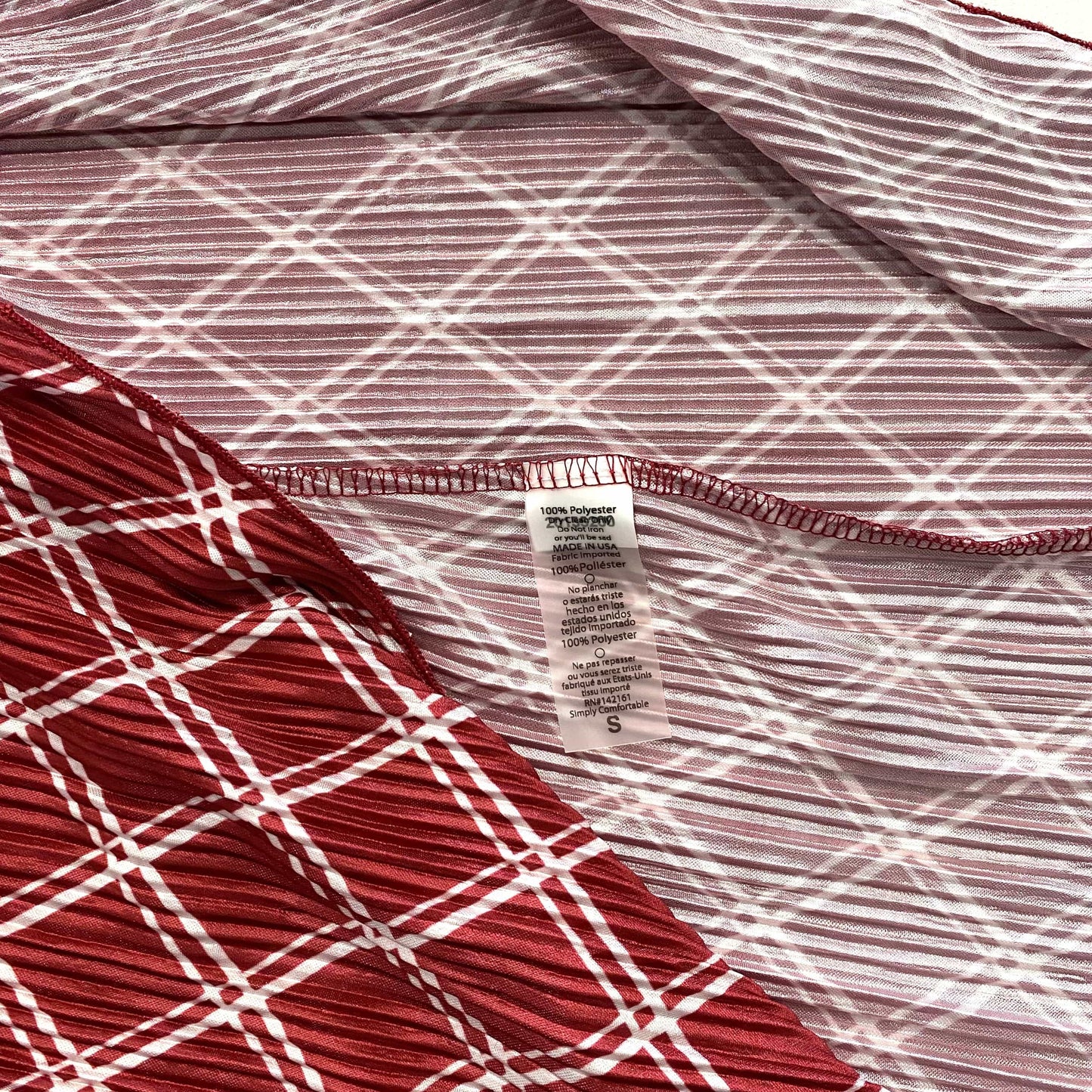 LuLaRoe Womens Size S Brick Red/White Accordion Windowpane Check Kimono Cover Up L/s NWT