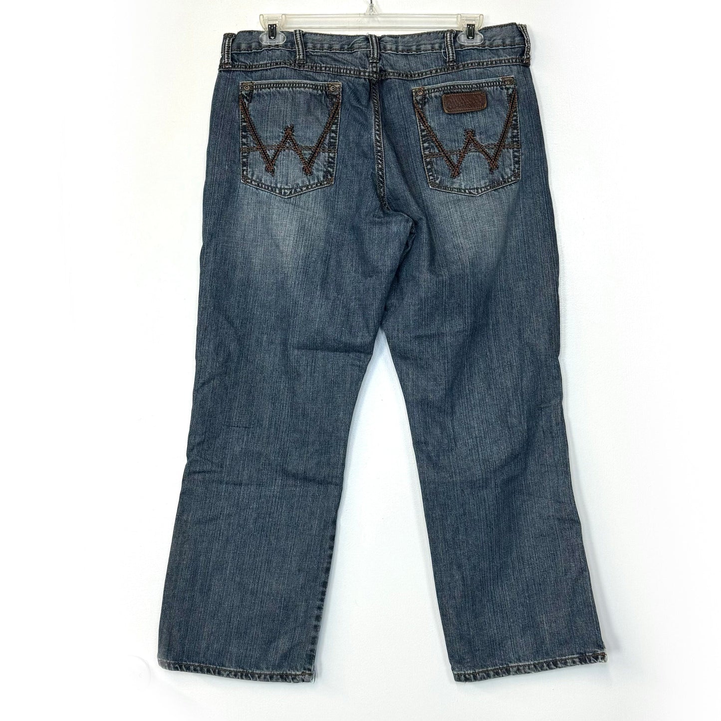 Wrangler Mens Bootcut Denim Jeans – Pre-Worn Comfort for Everyday Wear – Available in Blue – Size 38x32