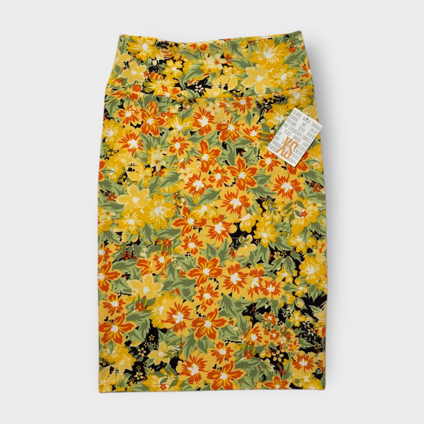 LuLaRoe Cassie Pencil Skirt - Yellow & Black Floral - Women's XS (0-2) - NWT