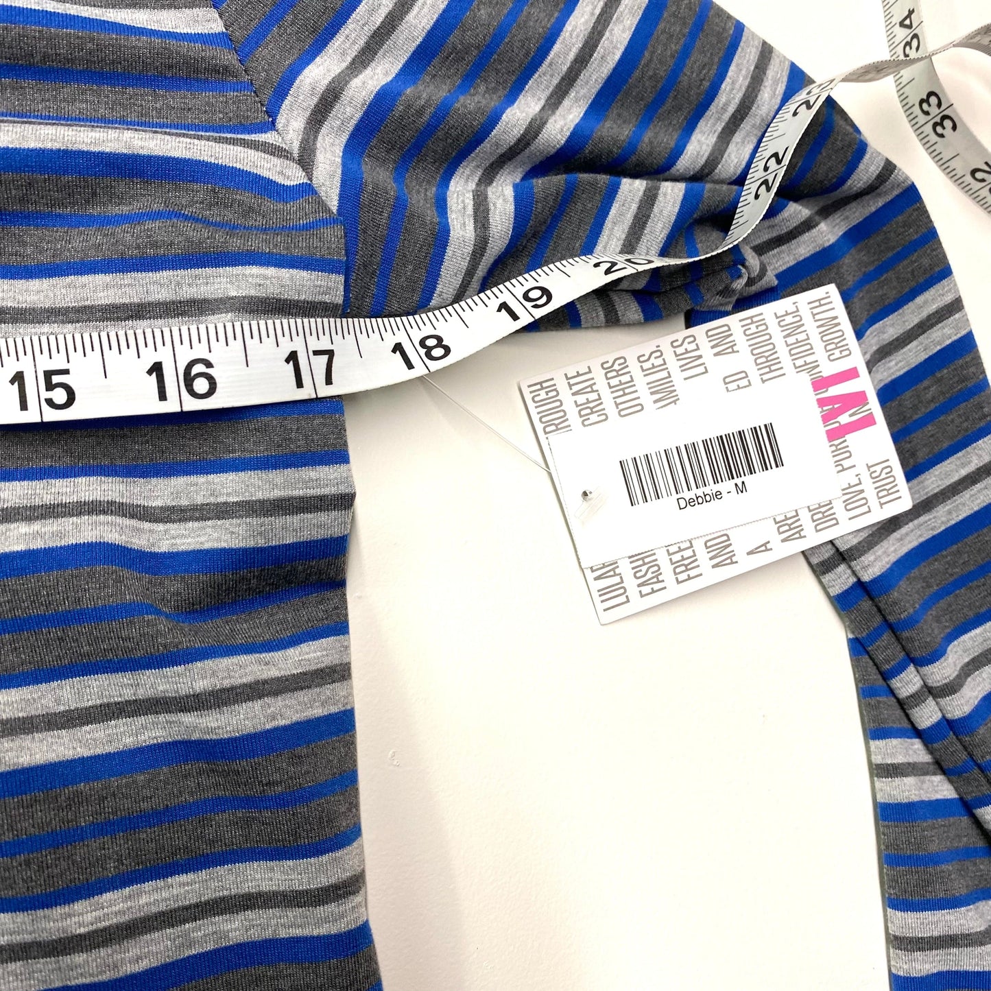 LuLaRoe Womens M Debbie Blue/Gray Balanced Stripes L/s Sheath Dress NWT