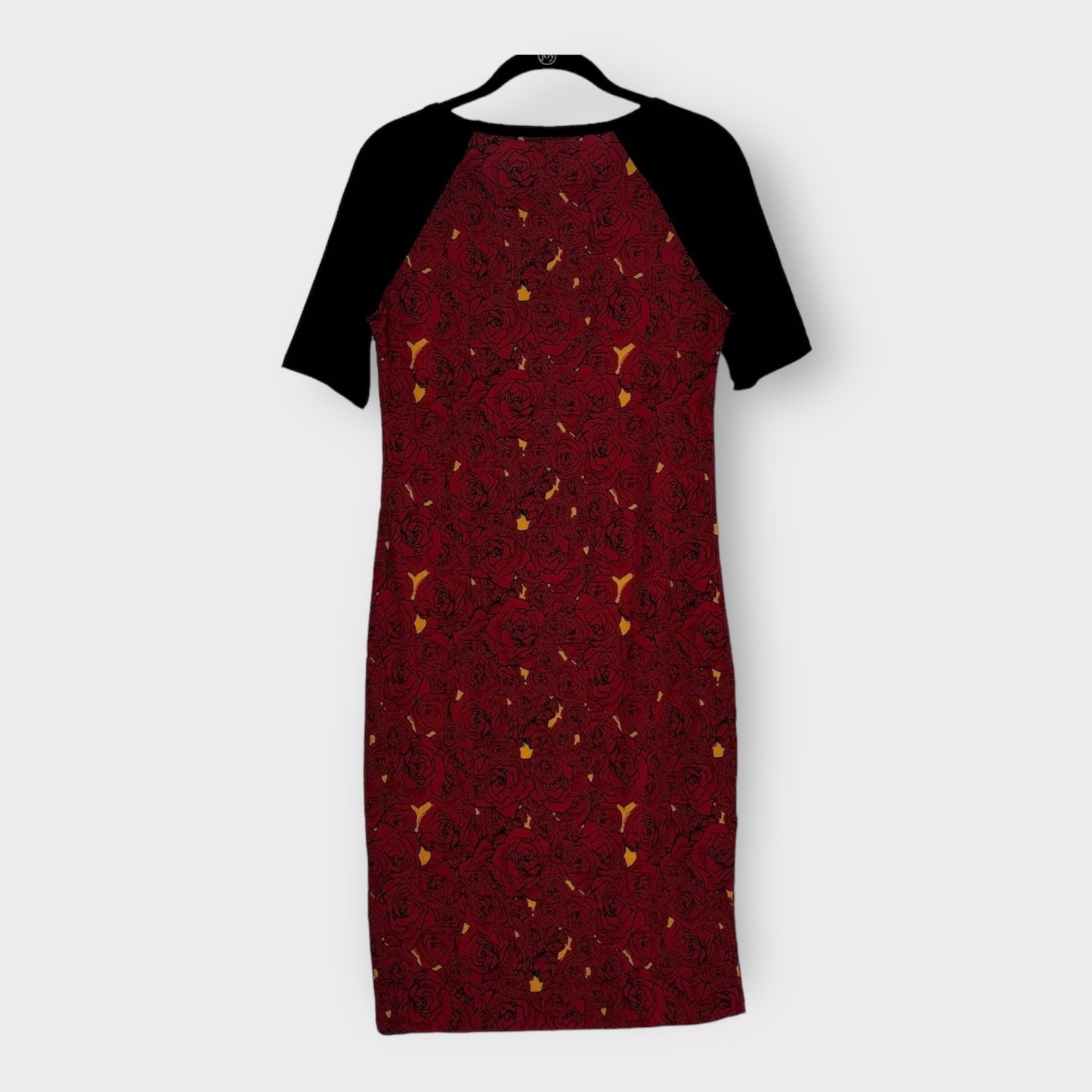 LuLaRoe Julia Bodycon Dress | S (4-6) | Red/Black | Raglan/Roses | NWT