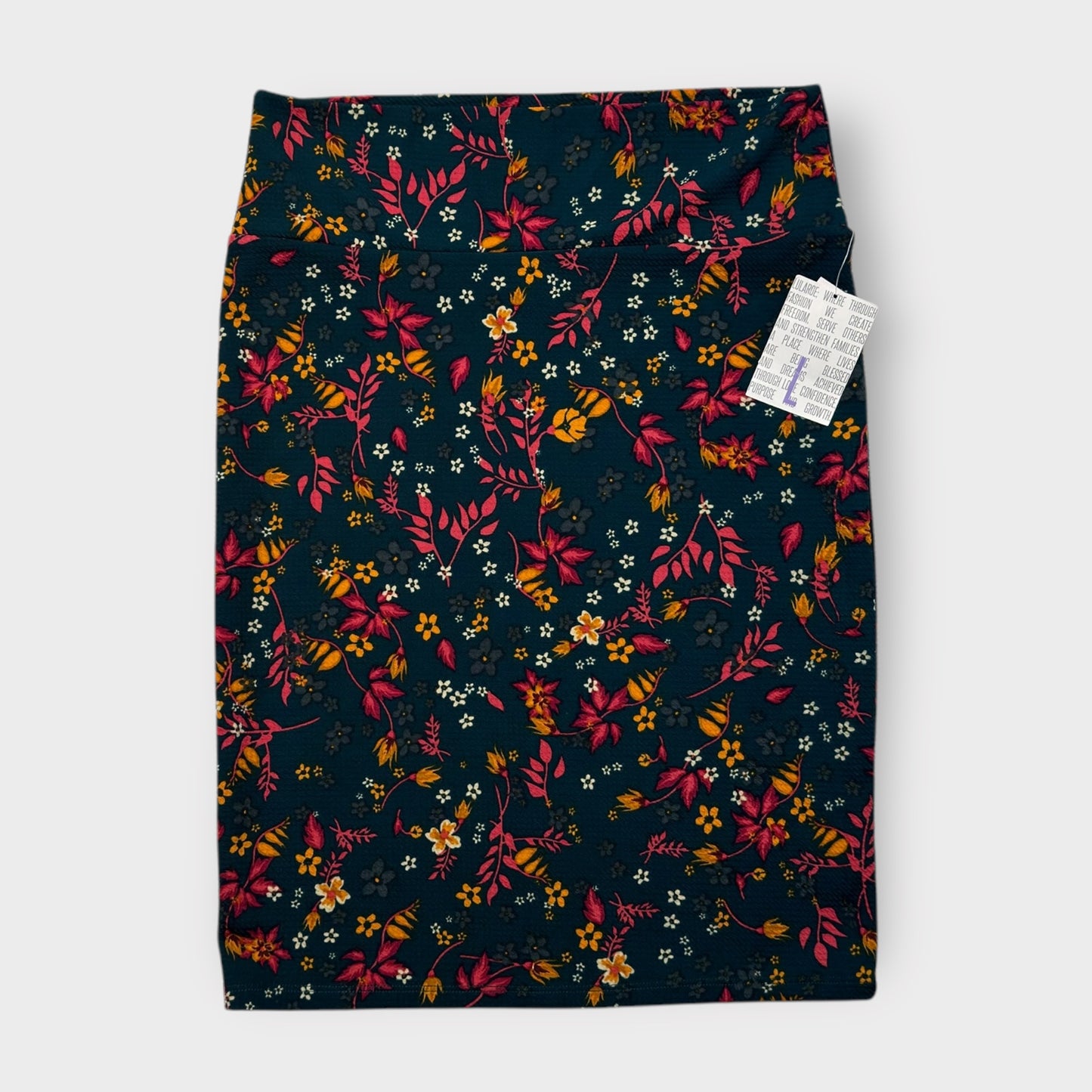 LuLaRoe Cassie Pencil Skirt - Teal Floral Vine - Women's L (12-14) - NWT