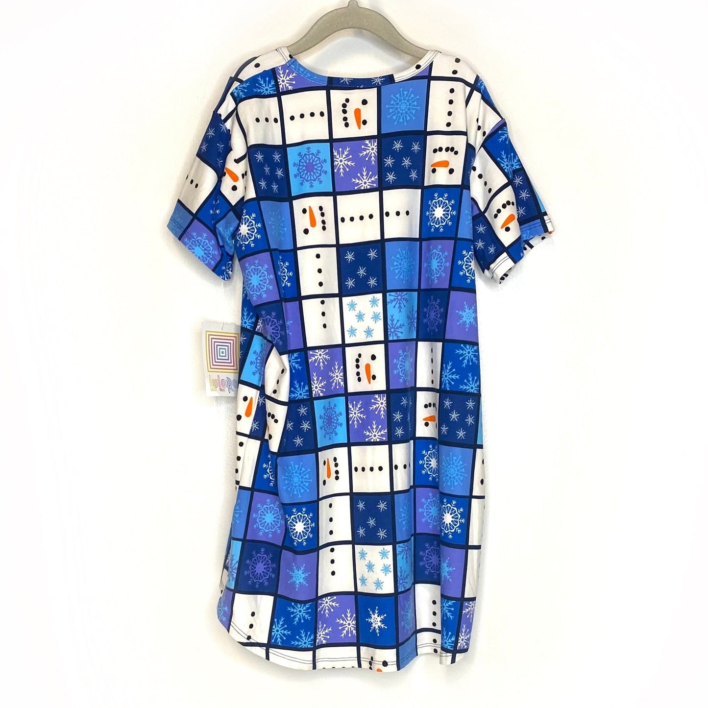 LuLaRoe Kids Unisex 12 Blue/White Snowman/Snowflakes ‘Gracie’ S/s Top NWT