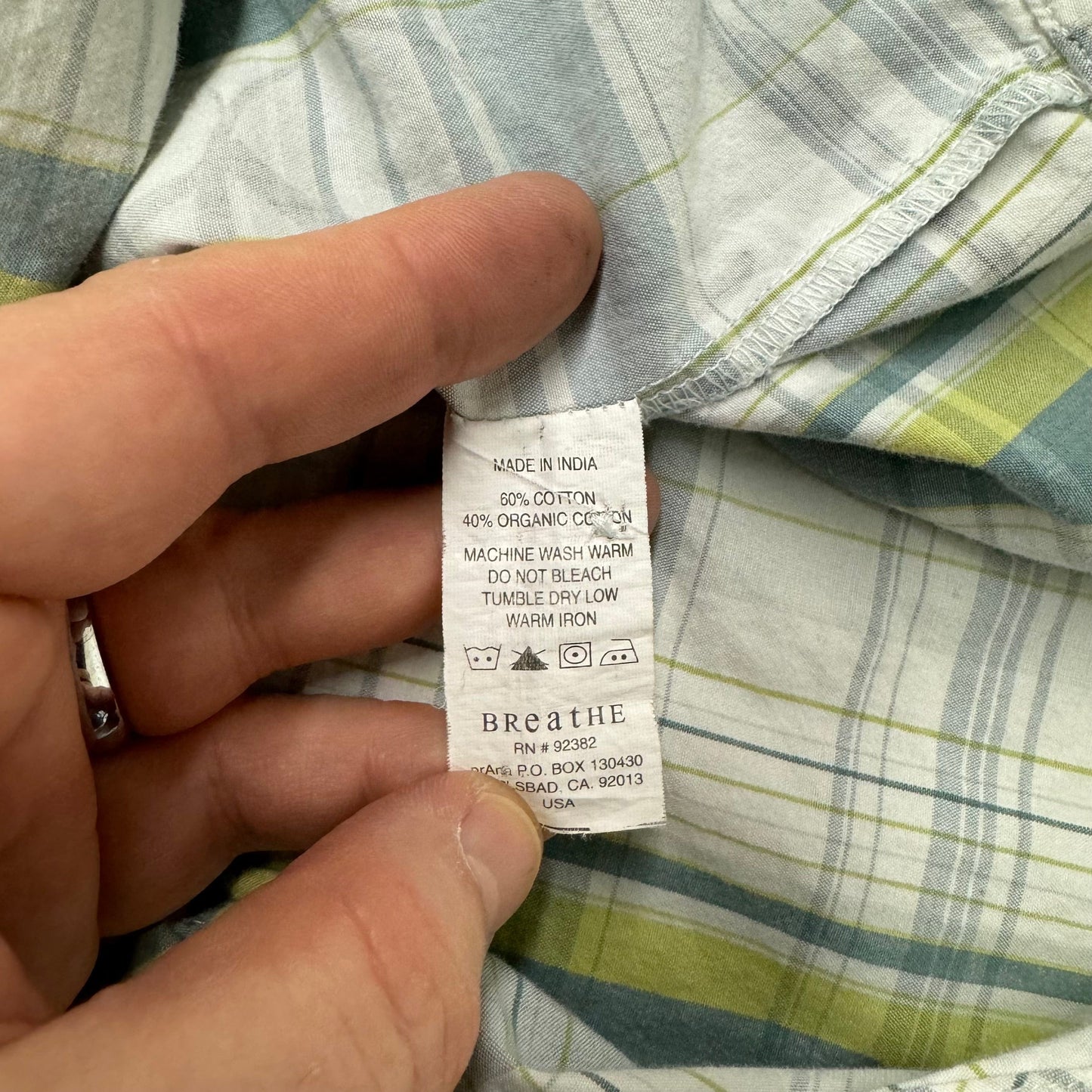Prana | Mens S/s Plaid Button-Up Casual Shirt | Color: Green/White | Size: L | Pre-Owned