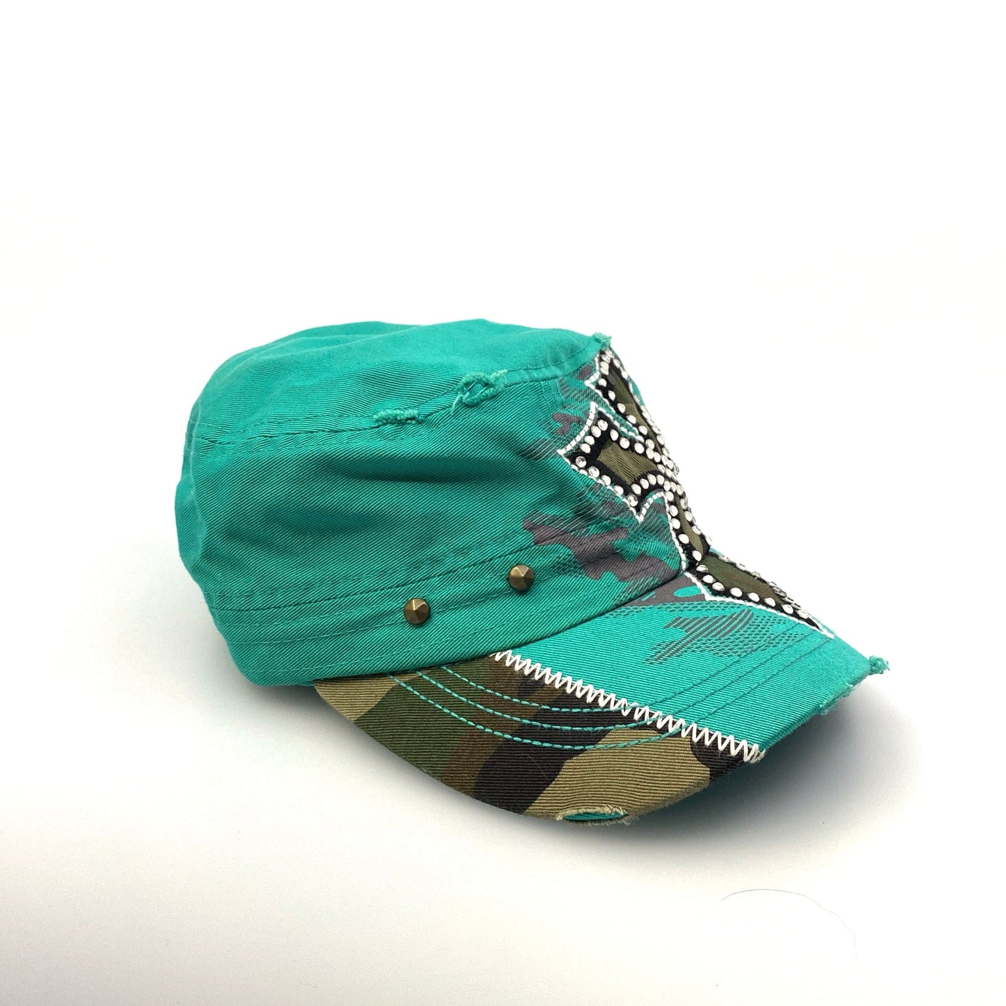 KBEthos Womens Green/Black Cross Beaded Distressed Ballcap Pre-Owned