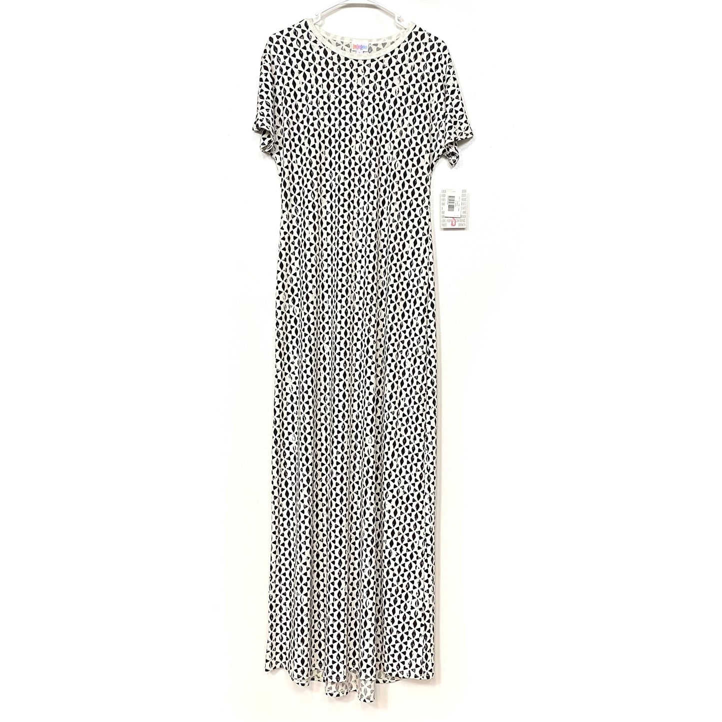 LuLaRoe Womens Maria Maxi Dress | S (6-8) | Black/White Geometric Star Pattern | Short Sleeve | NWT