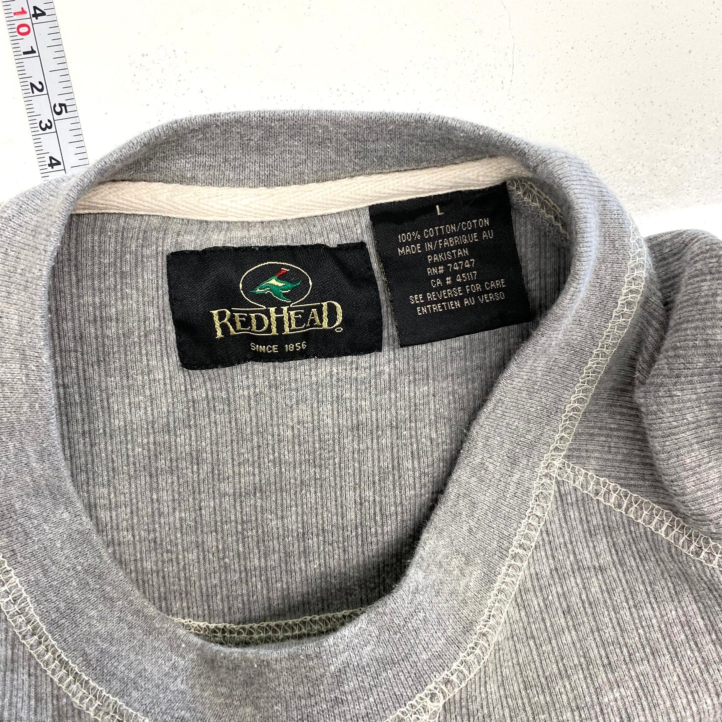 RedHead Men's Ribbed Long-Sleeve T-Shirt - Size L - Gray - Cotton - Crew Neck - EUC