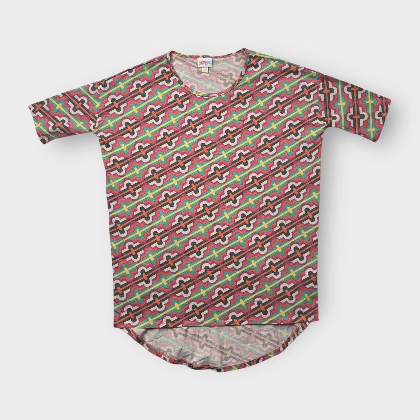 LuLaRoe Irma Tunic Top - Retro Geometric Print - Women's XXS (00) - High-Low Hem - Multicolor