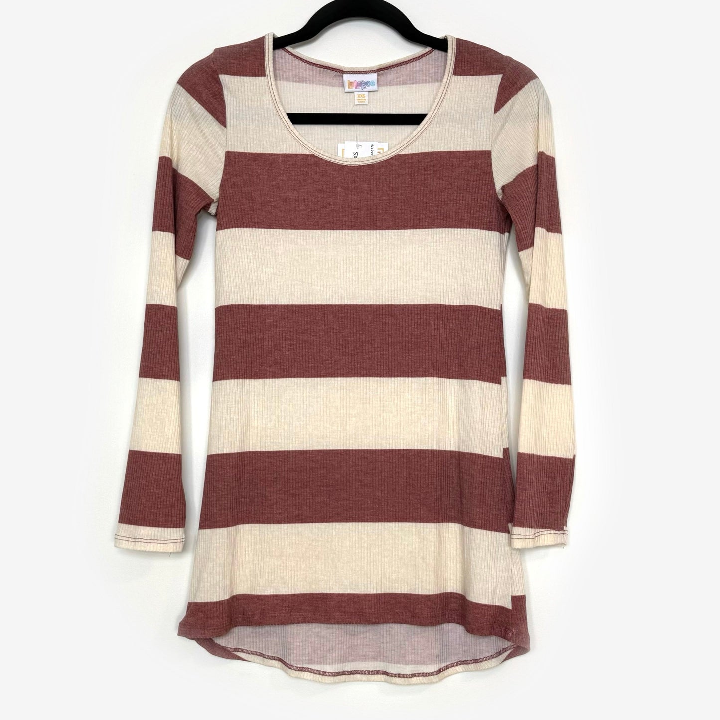 LuLaRoe Vault | Lynnae High-Low L/s Top | Size: XXS (00-0) | Brown/Cream | Striped | NWT