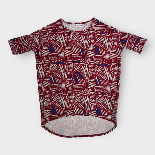 LulaRoe Irma S/s Tunic Top | XS (2-4) | Red/Blue/Light Green Leaves | NWT